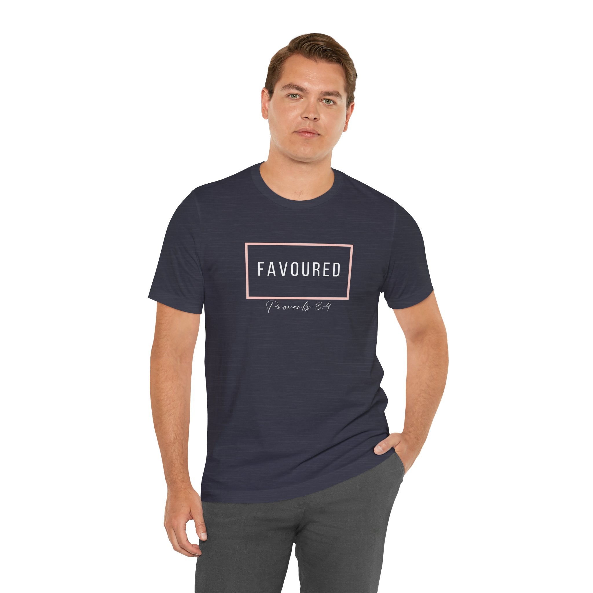 Favoured Christian T-Shirt – Proverbs 3:4 Scripture Tee | Faith-Based Unisex Shirt