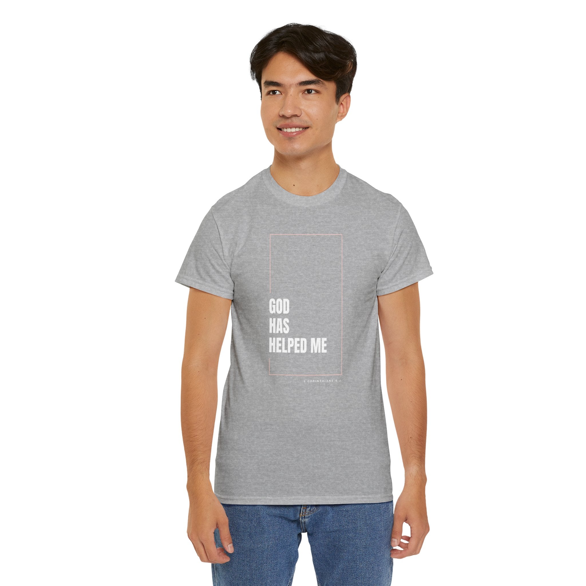 God Has Helped Me Christian T-Shirt – 2 Corinthians 6:2 Faith Tee | Unisex Heavy Cotton Shirt