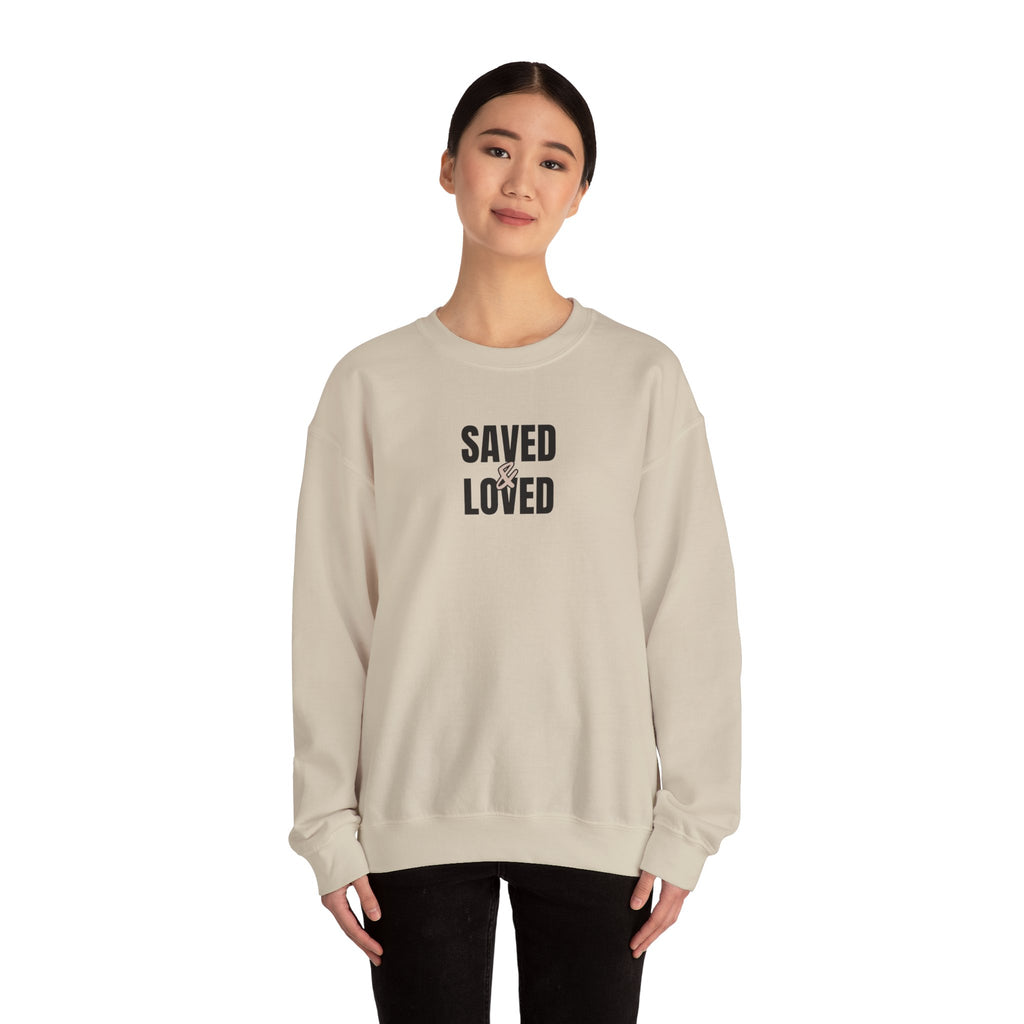 Saved & Loved Crewneck Sweatshirt — Psalm 91:16 Christian Faith Sweatshirt