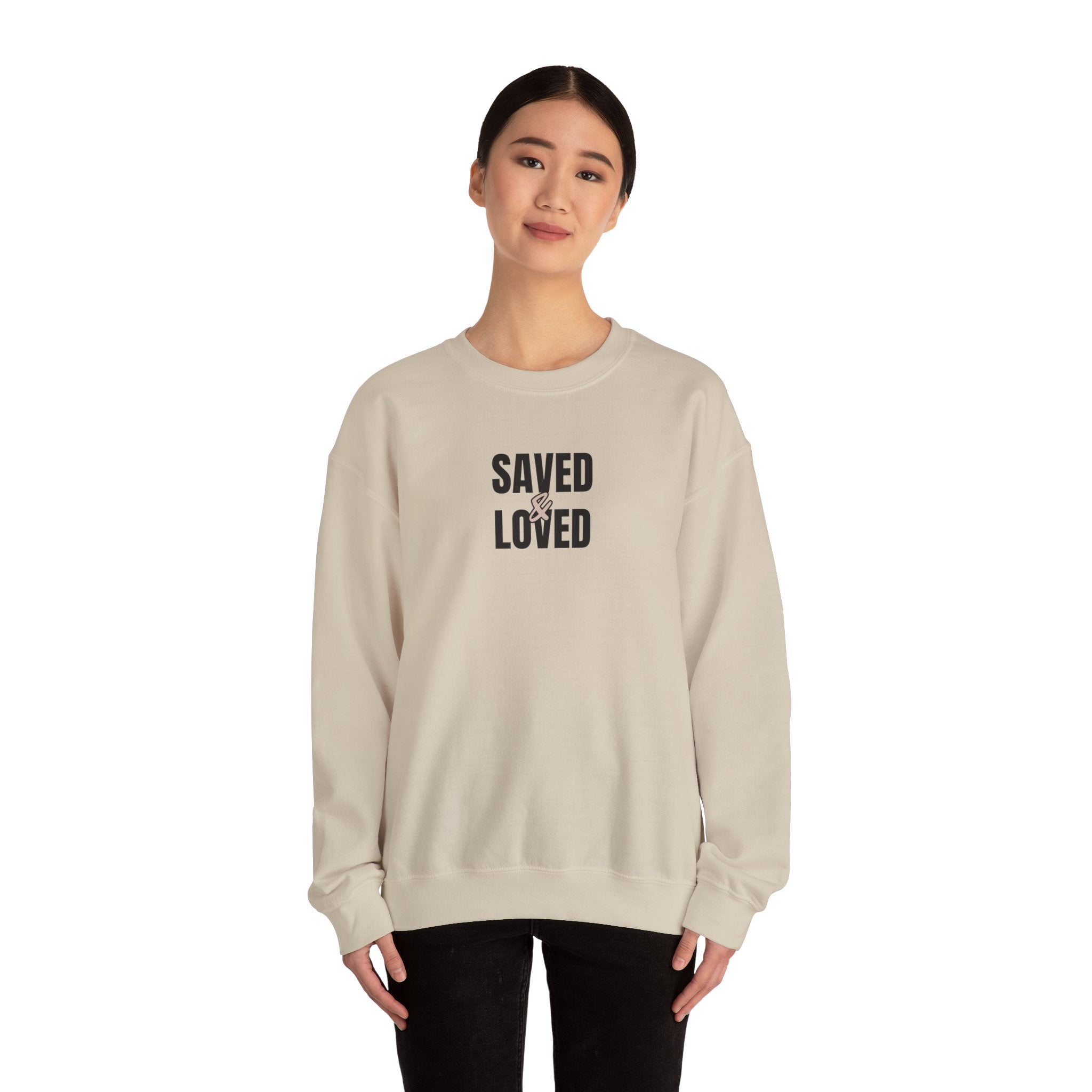 Saved & Loved Crewneck Sweatshirt — Psalm 91:16 Christian Faith Sweatshirt