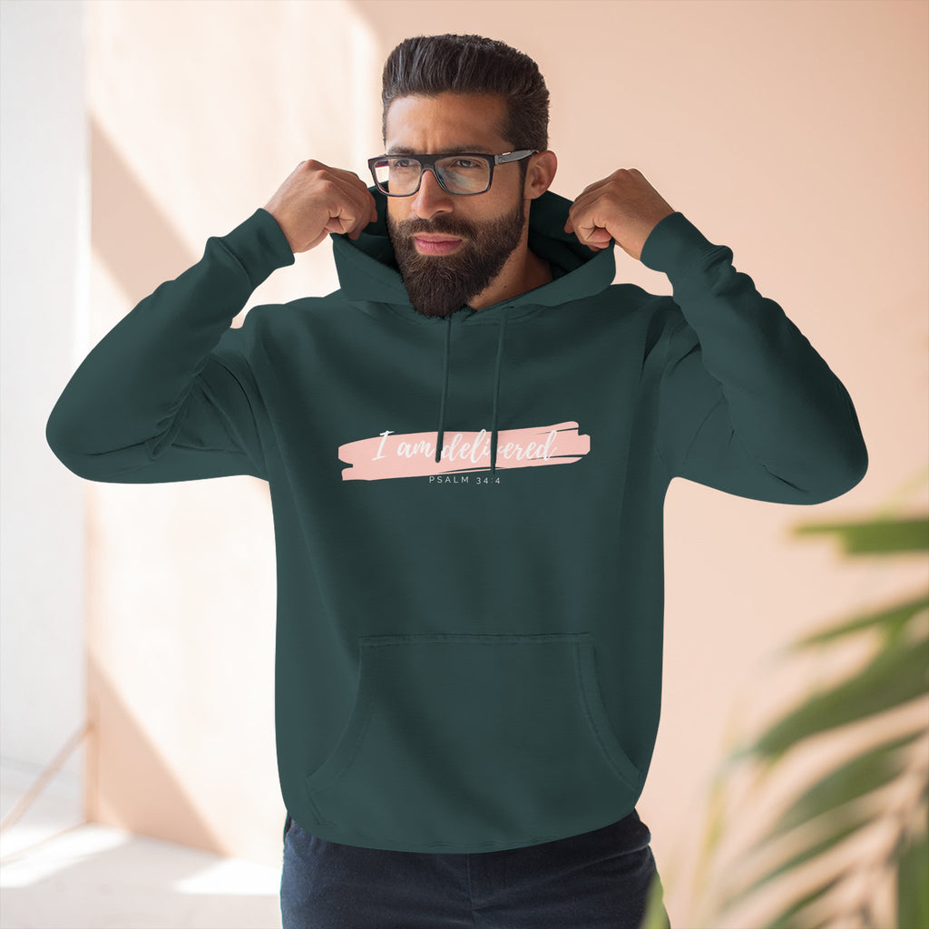 I Am Delivered Christian Hoodie — Psalm 34:4 Faith Hoodie | Inspirational Scripture Pullover | Unisex Christian Apparel