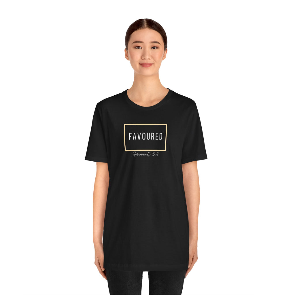 Favoured Christian T-Shirt – Proverbs 3:4 Scripture Tee | Faith-Based Unisex Shirt