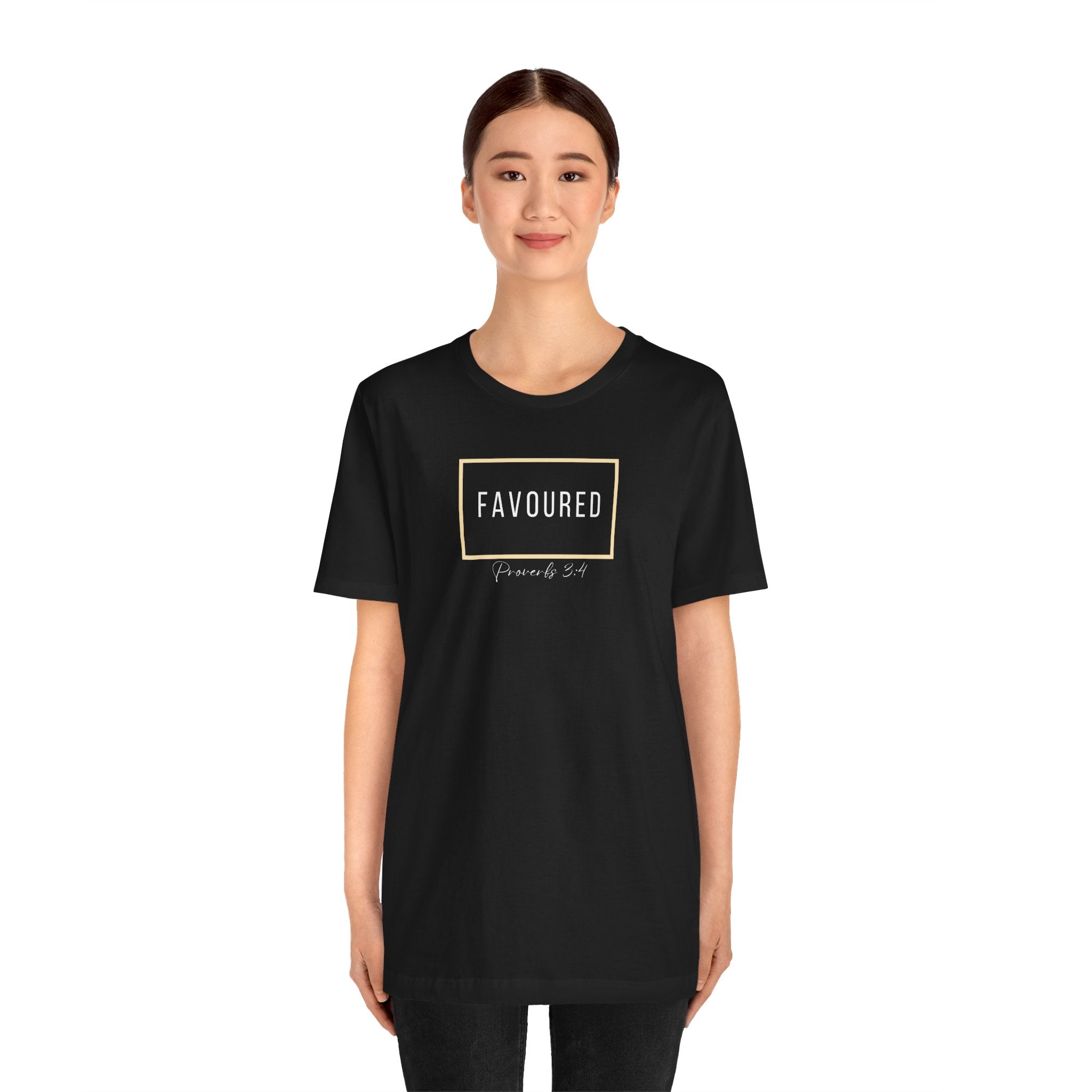 Favoured Christian T-Shirt – Proverbs 3:4 Scripture Tee | Faith-Based Unisex Shirt