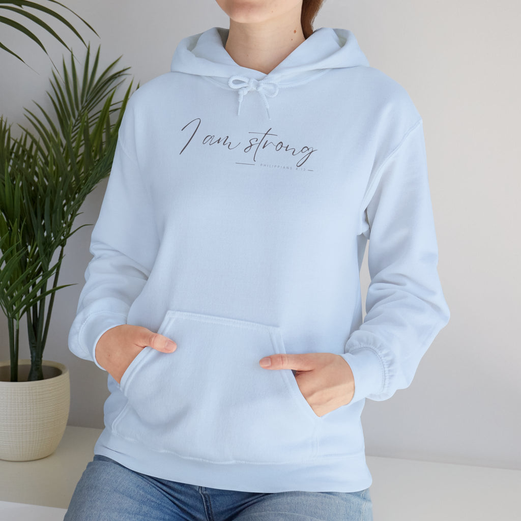 I Am Strong Hoodie – Philippians 4:13 Christian Unisex Faith Sweatshirt