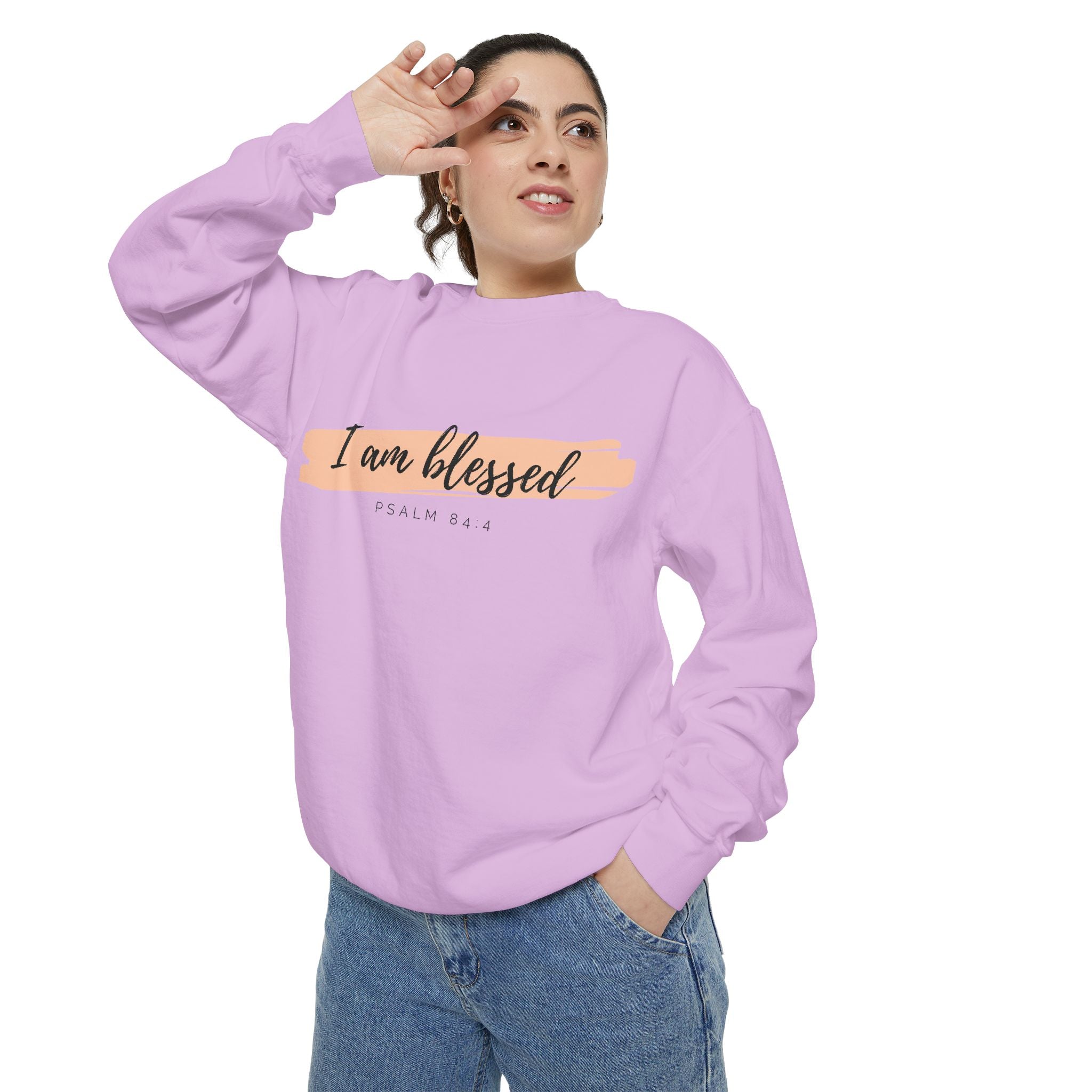 I Am Blessed Sweatshirt – Psalm 84:4 Christian Inspirational Crewneck (Garment-Dyed)