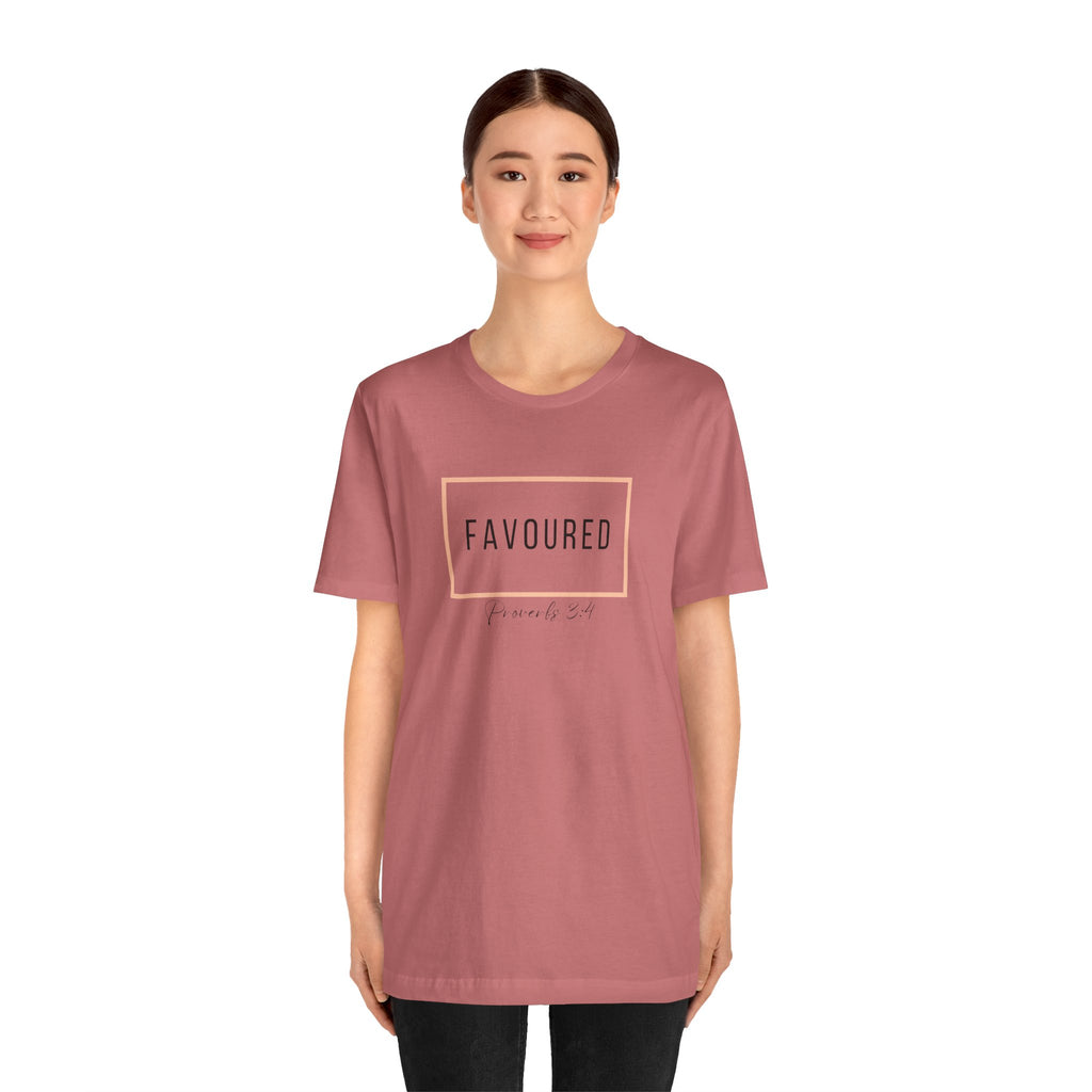 Favoured Christian T-Shirt – Proverbs 3:4 Scripture Tee | Faith-Based Unisex Shirt