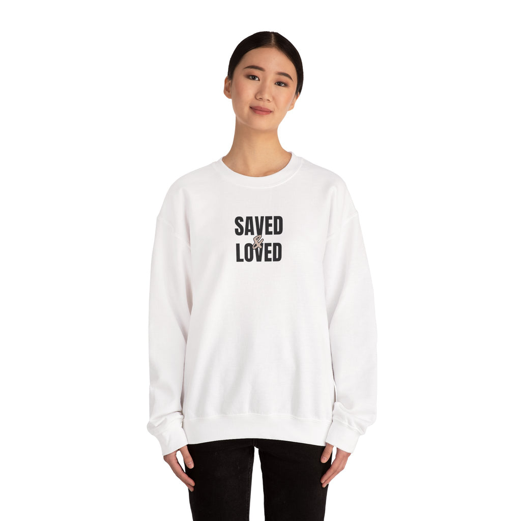 Saved & Loved Crewneck Sweatshirt — Psalm 91:16 Christian Faith Sweatshirt