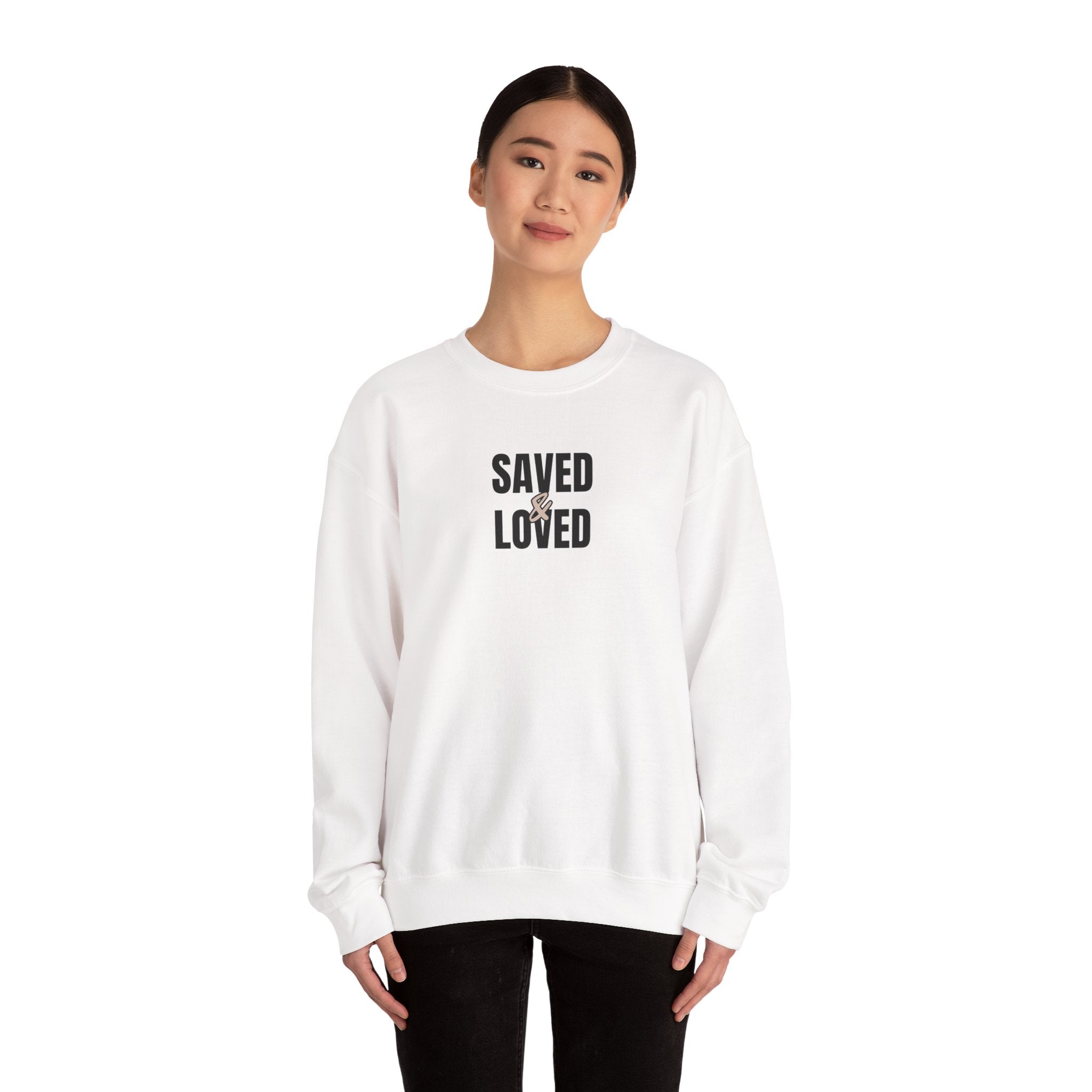 Saved & Loved Crewneck Sweatshirt — Psalm 91:16 Christian Faith Sweatshirt