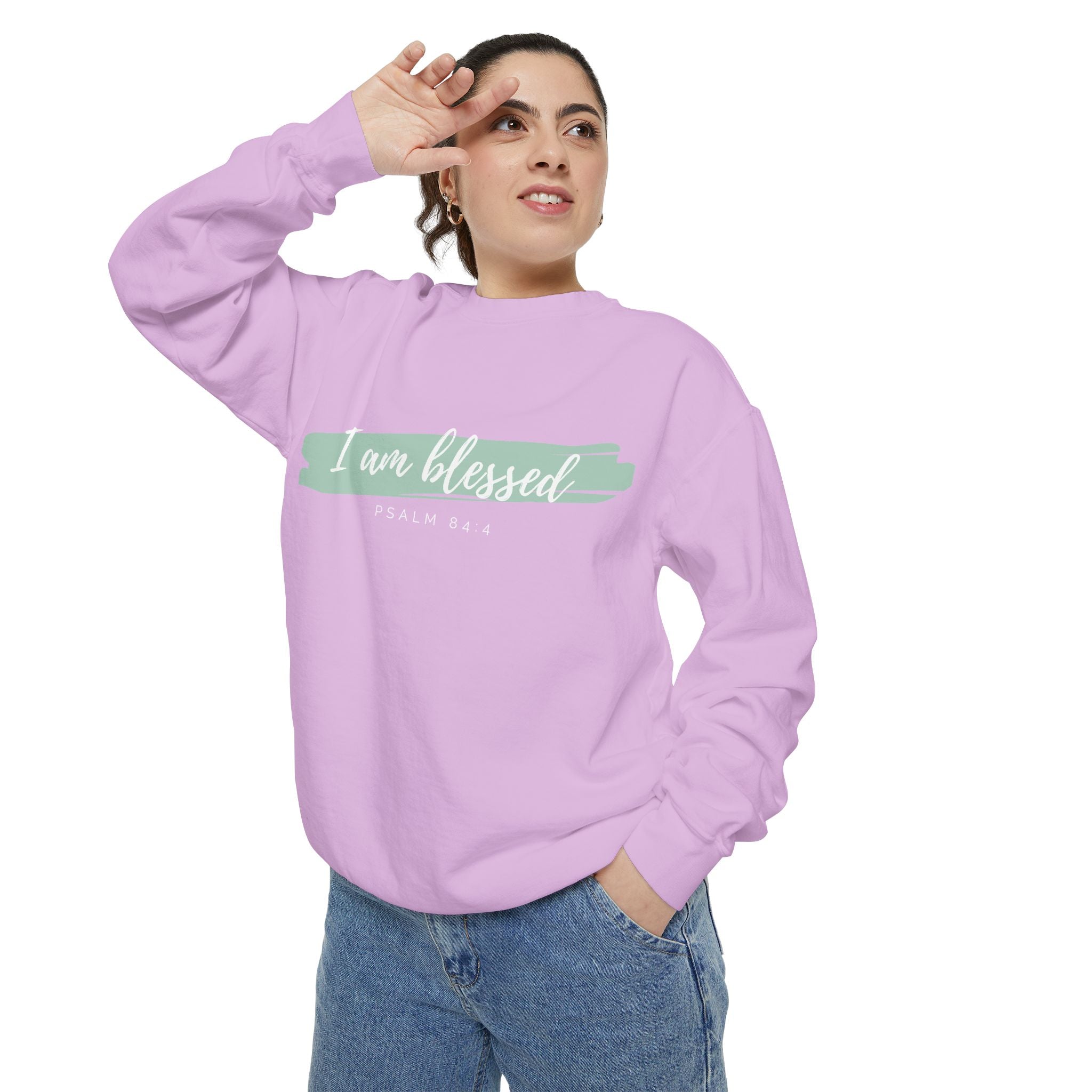 I Am Blessed Sweatshirt – Psalm 84:4 Christian Inspirational Crewneck (Garment-Dyed)