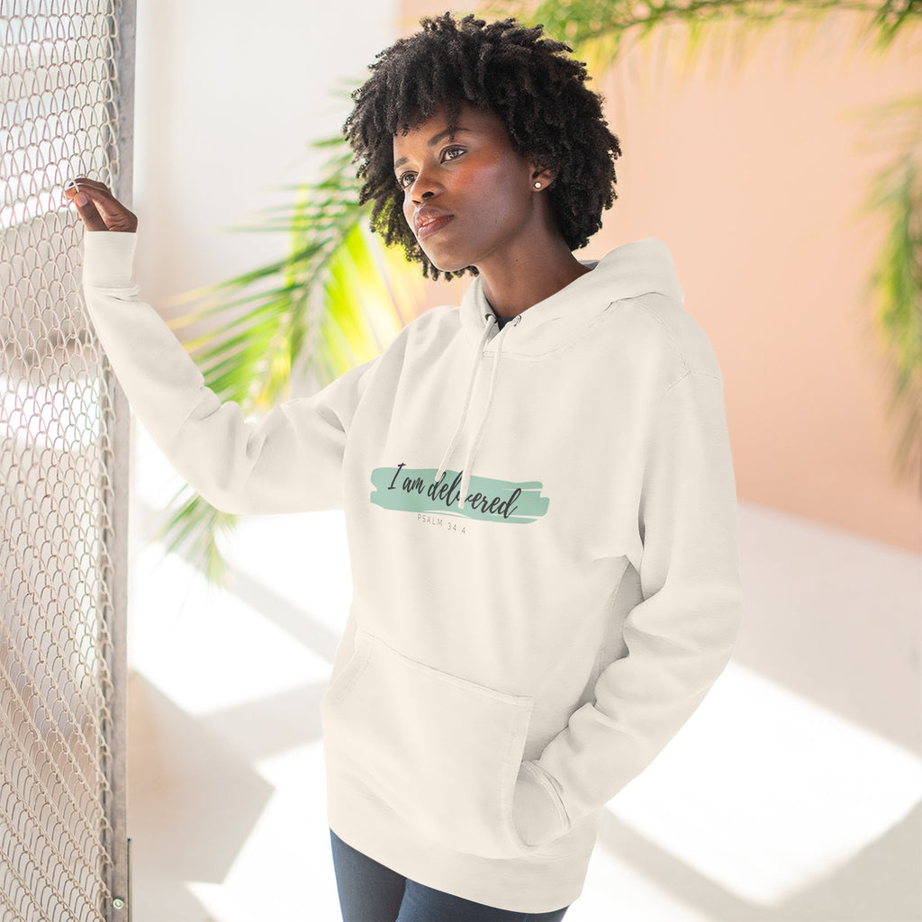 I Am Delivered Christian Hoodie — Psalm 34:4 Faith Hoodie | Inspirational Scripture Pullover | Unisex Christian Apparel