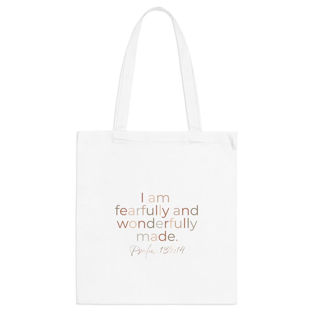 I Am Fearfully and Wonderfully Made Tote Bag – Psalm 139:14 Christian Cotton Tote