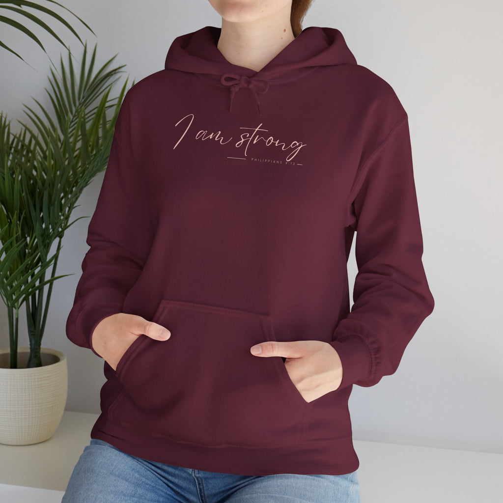 I Am Strong Hoodie – Philippians 4:13 Christian Unisex Faith Sweatshirt