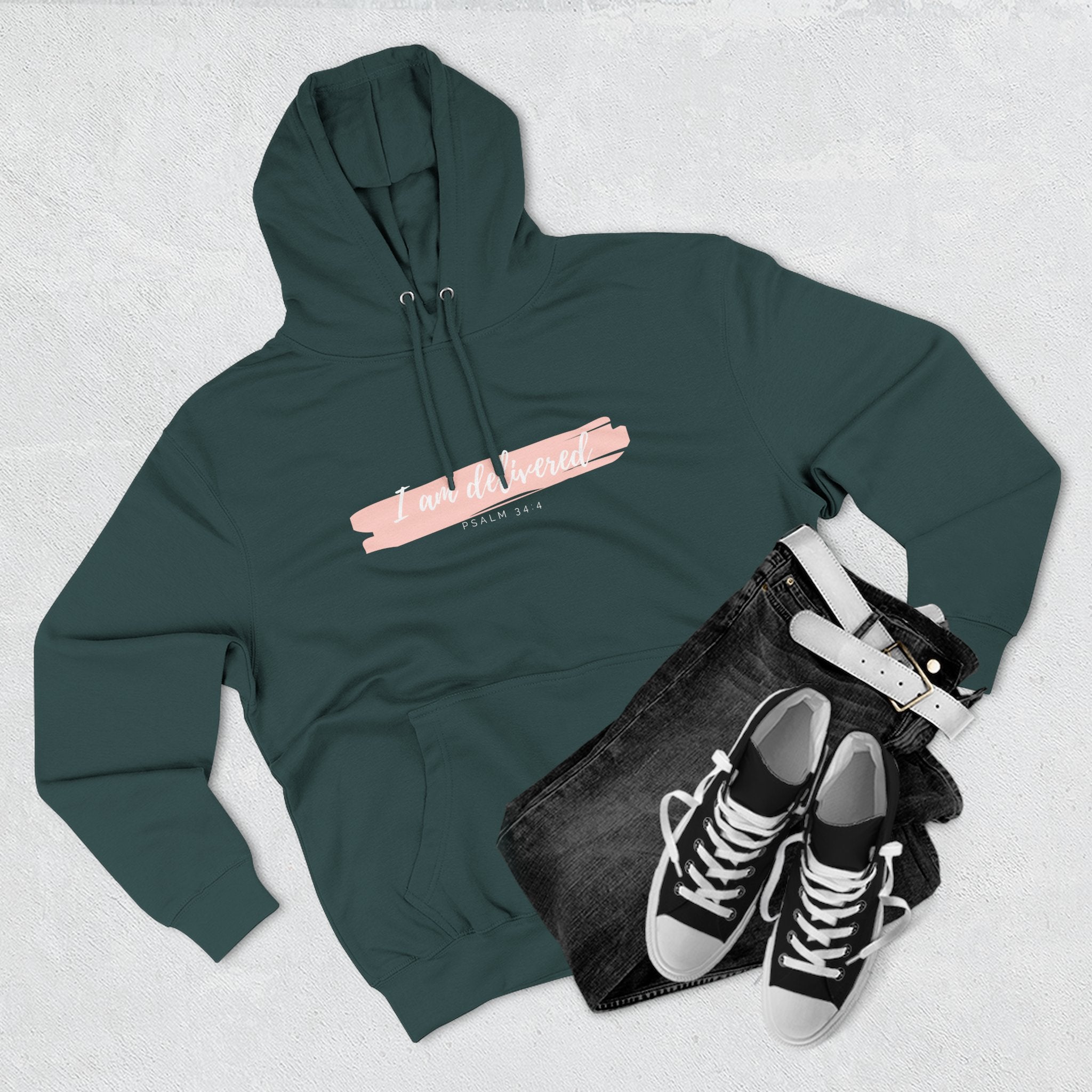 I Am Delivered Christian Hoodie — Psalm 34:4 Faith Hoodie | Inspirational Scripture Pullover | Unisex Christian Apparel