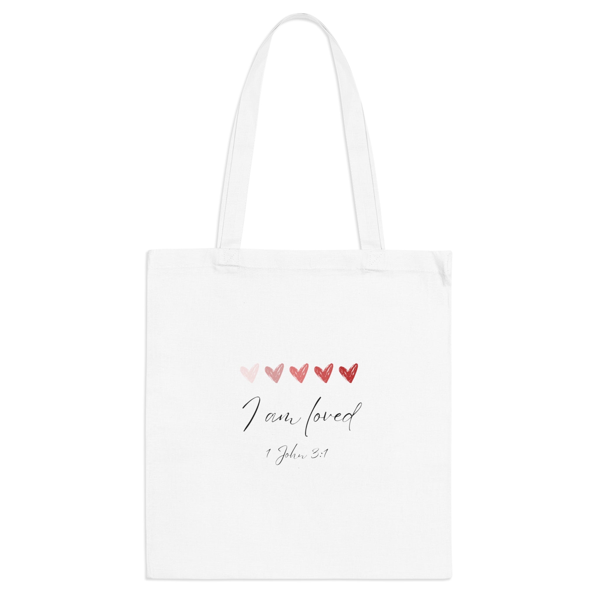 I Am Loved Tote Bag – 1 John 3:1 Scripture Cotton Tote | Christian Inspirational Canvas Bag