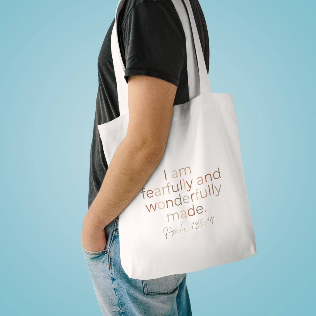 Fearfully & Wonderfully Made Tote Bag — Psalm 139:14 Christian Cotton Canvas Bag (Inspirational Scripture Tote)