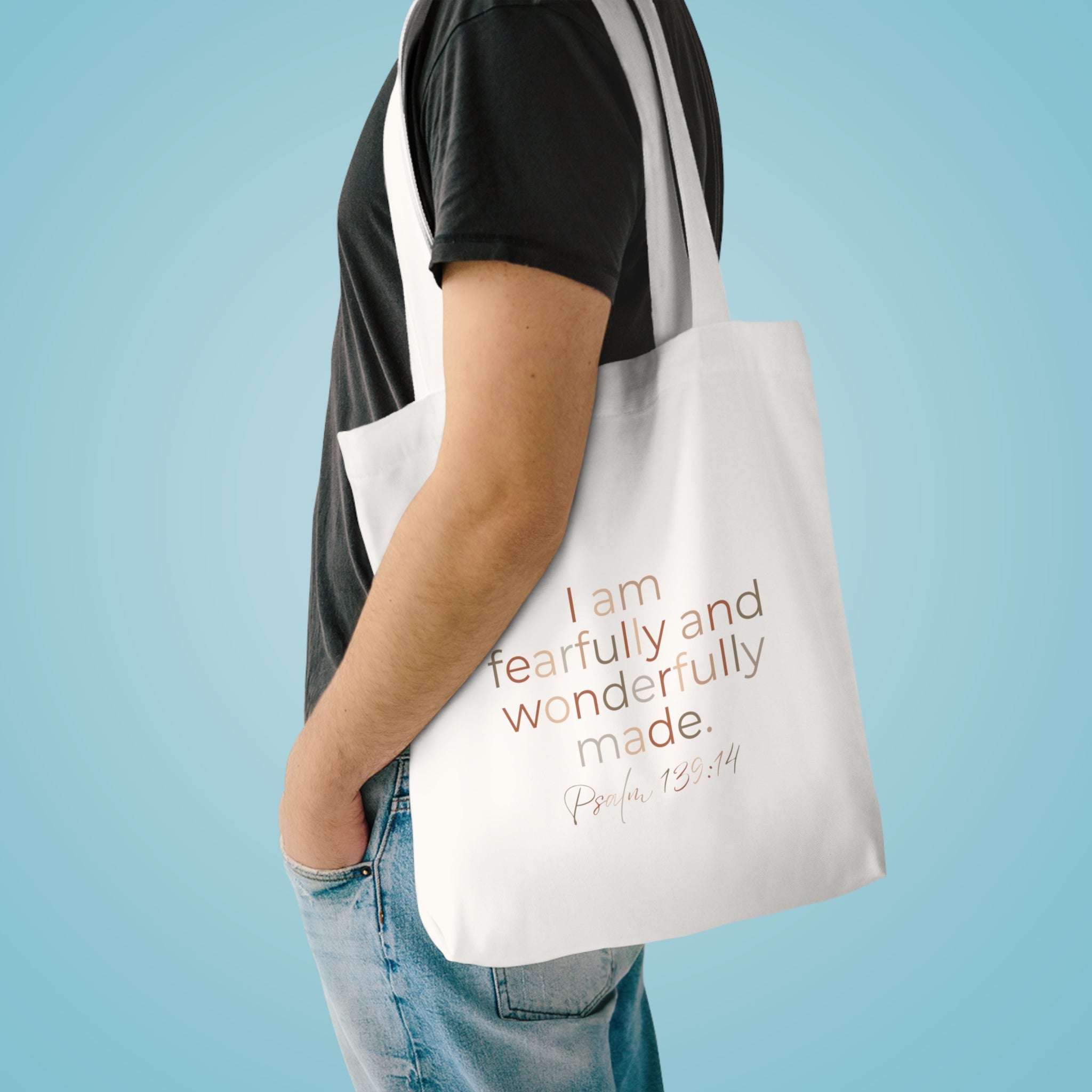 Fearfully & Wonderfully Made Tote Bag — Psalm 139:14 Christian Cotton Canvas Bag (Inspirational Scripture Tote)