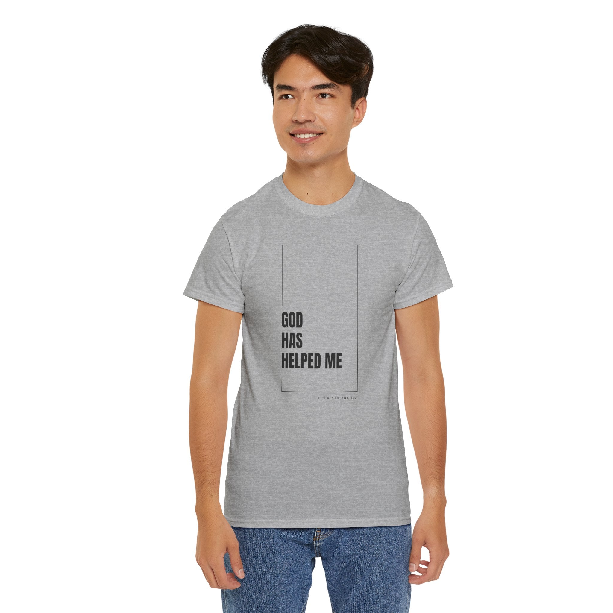 God Has Helped Me Christian T-Shirt – 2 Corinthians 6:2 Faith Tee | Unisex Heavy Cotton Shirt
