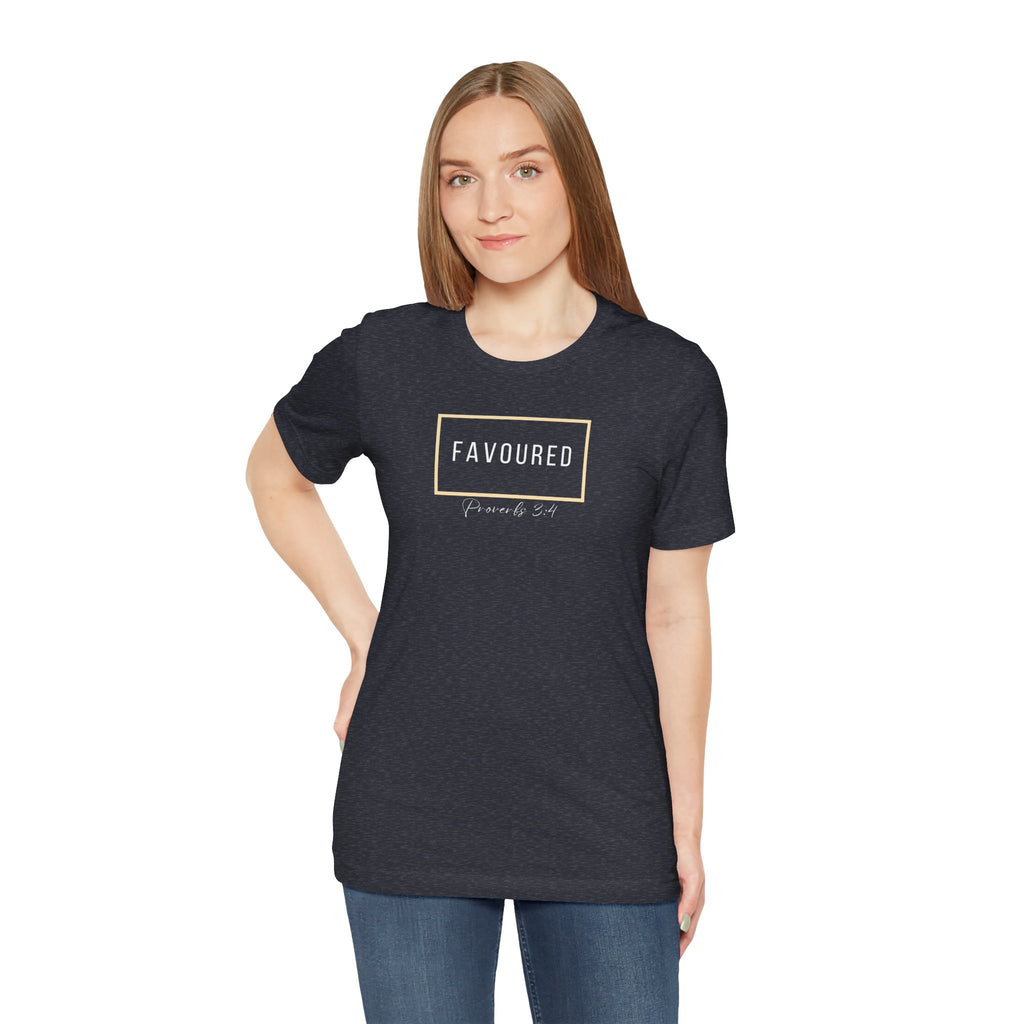 Favoured Christian T-Shirt – Proverbs 3:4 Scripture Tee | Faith-Based Unisex Shirt