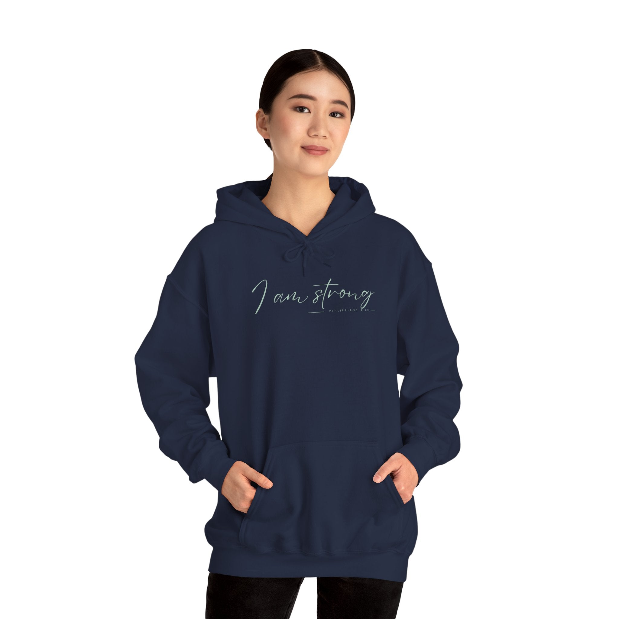 I Am Strong Hoodie – Philippians 4:13 Christian Unisex Faith Sweatshirt