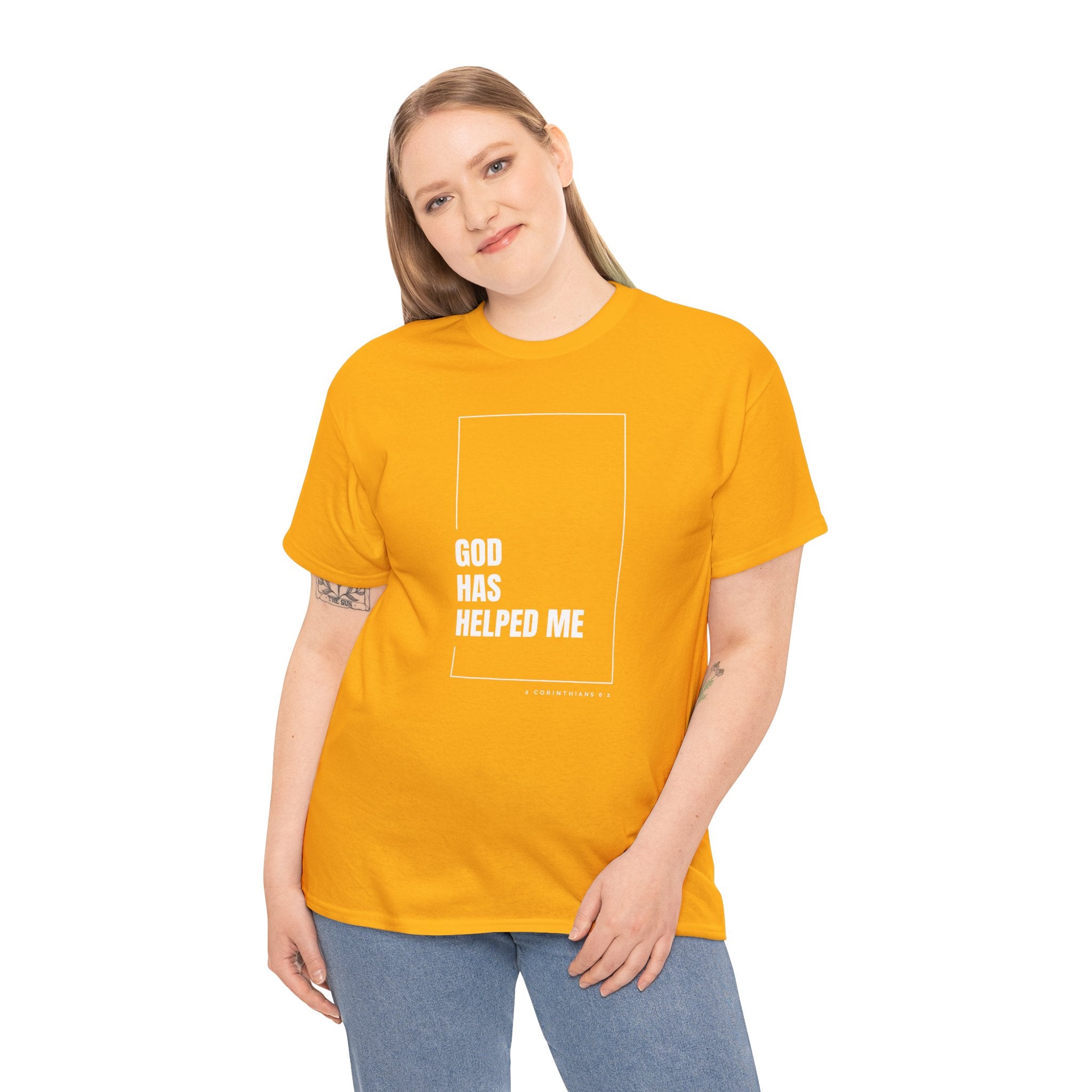 God Has Helped Me Christian T-Shirt – 2 Corinthians 6:2 Faith Tee | Unisex Heavy Cotton Shirt