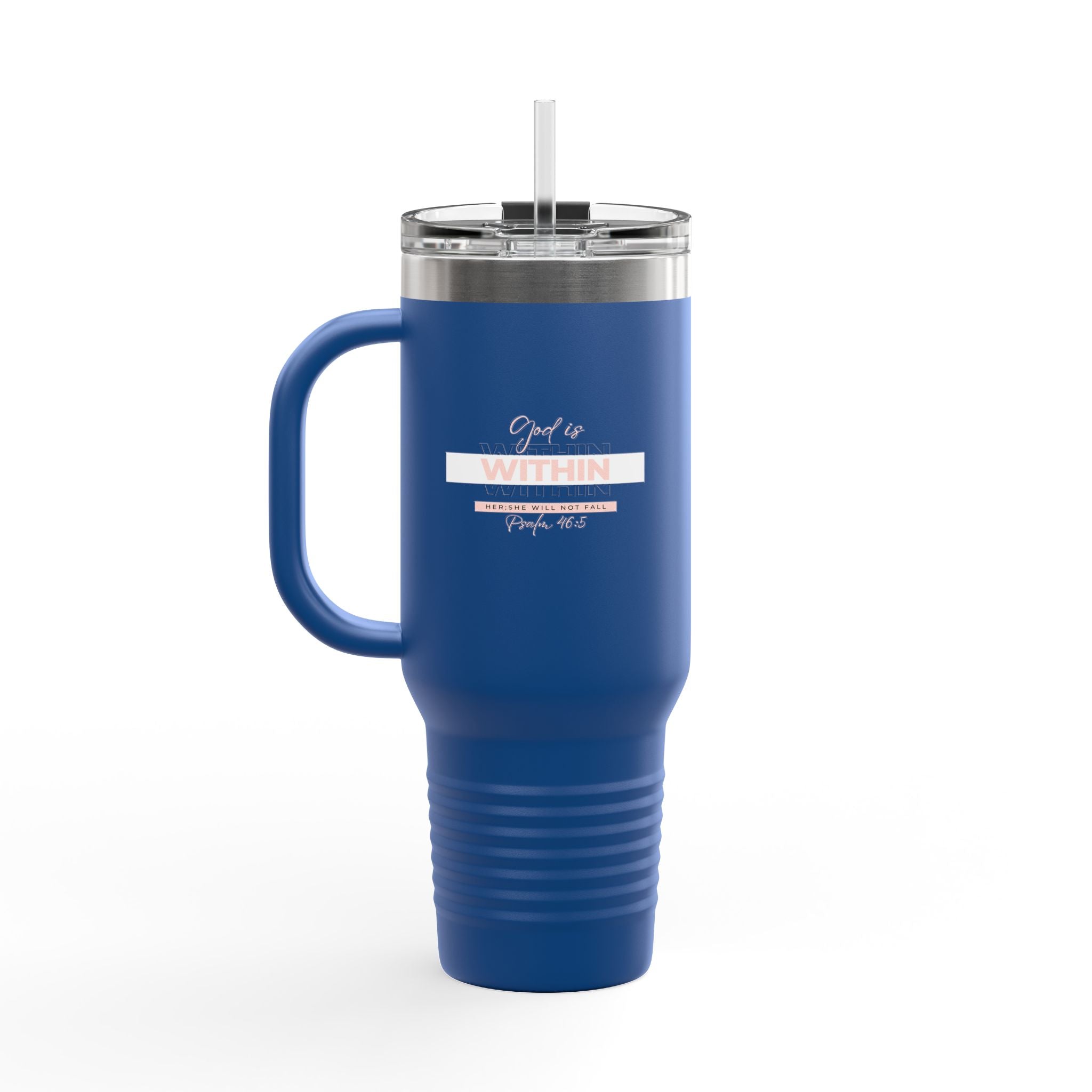 God Is Within Her Insulated Travel Mug — Psalm 46:5 Christian Tumbler with Handle