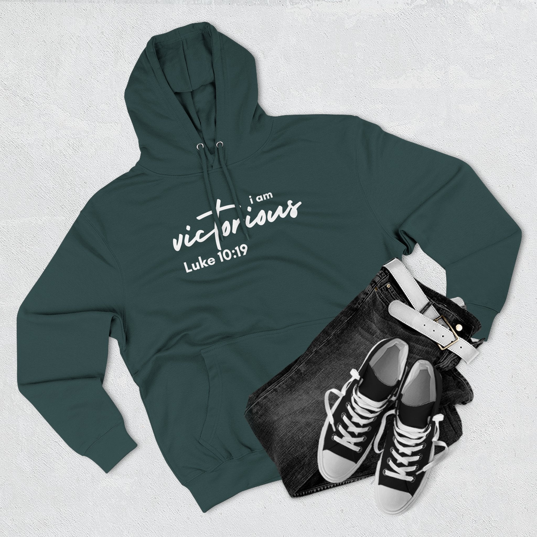 I Am Victorious Hoodie — Luke 10:19 Christian Scripture Fleece Pullover