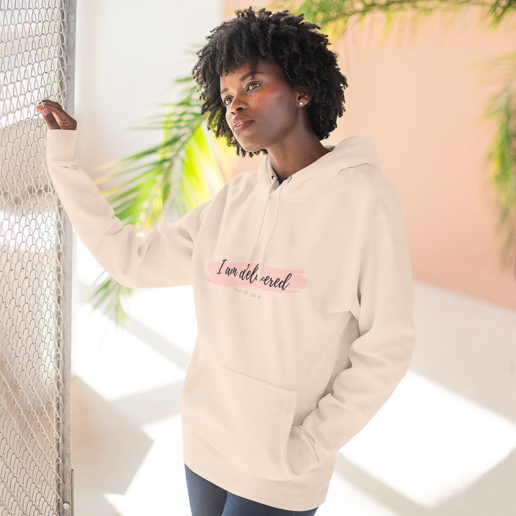 I Am Delivered Christian Hoodie — Psalm 34:4 Faith Hoodie | Inspirational Scripture Pullover | Unisex Christian Apparel