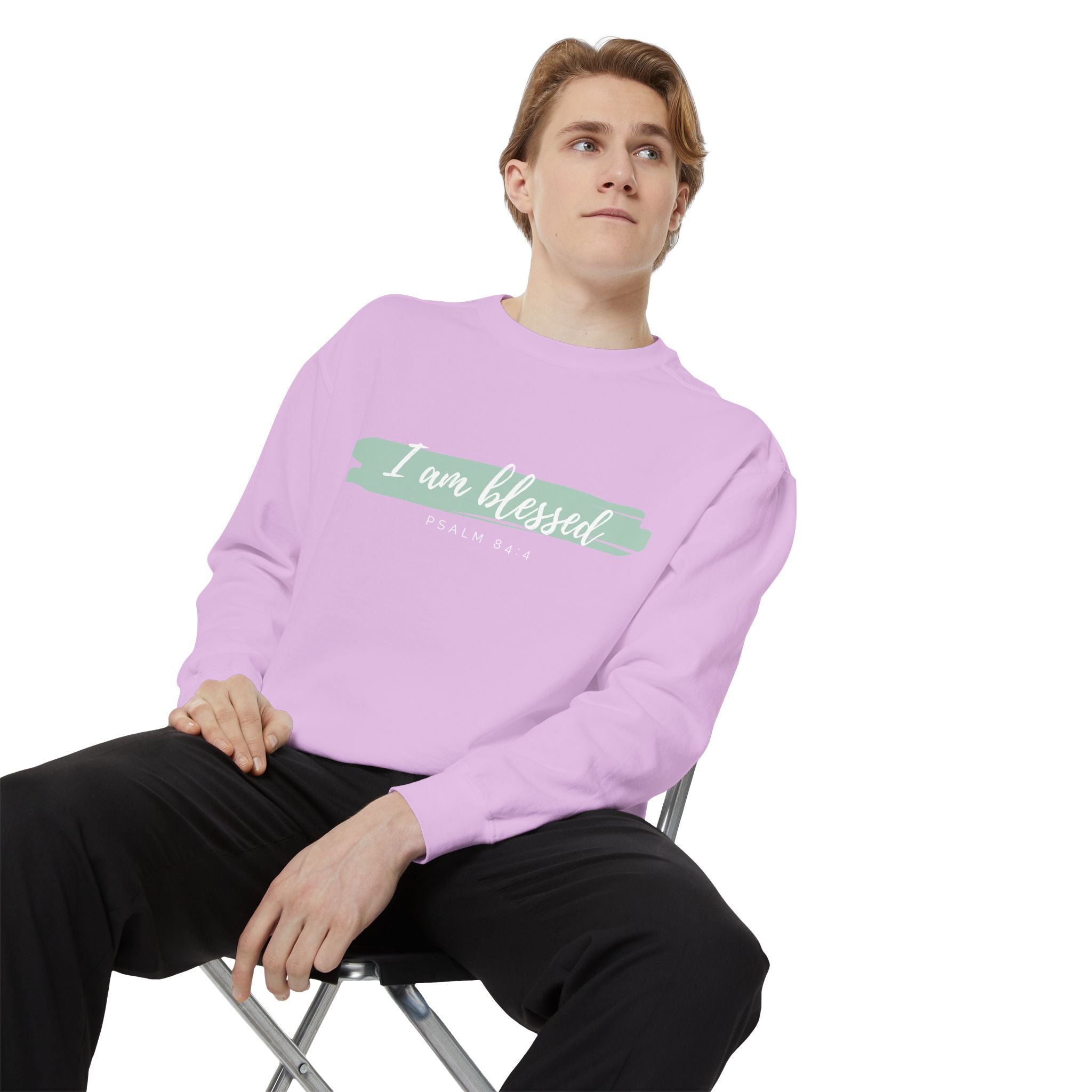 I Am Blessed Sweatshirt – Psalm 84:4 Christian Inspirational Crewneck (Garment-Dyed)