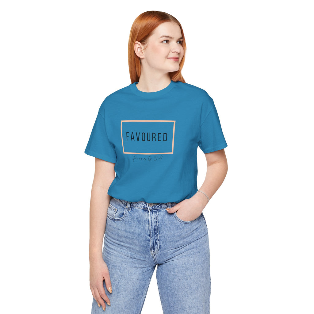 Favoured Christian T-Shirt – Proverbs 3:4 Scripture Tee | Faith-Based Unisex Shirt