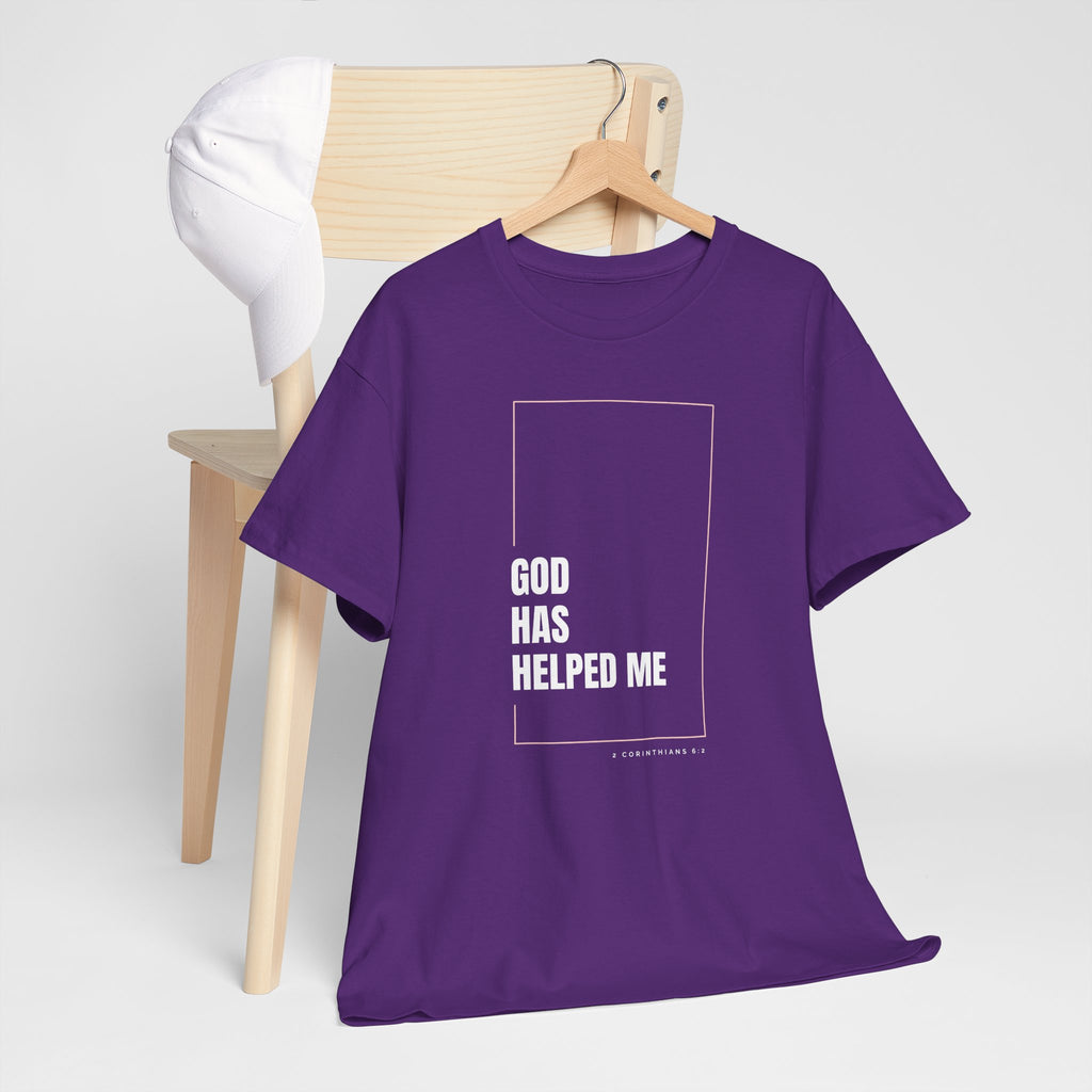 God Has Helped Me Christian T-Shirt – 2 Corinthians 6:2 Faith Tee | Unisex Heavy Cotton Shirt