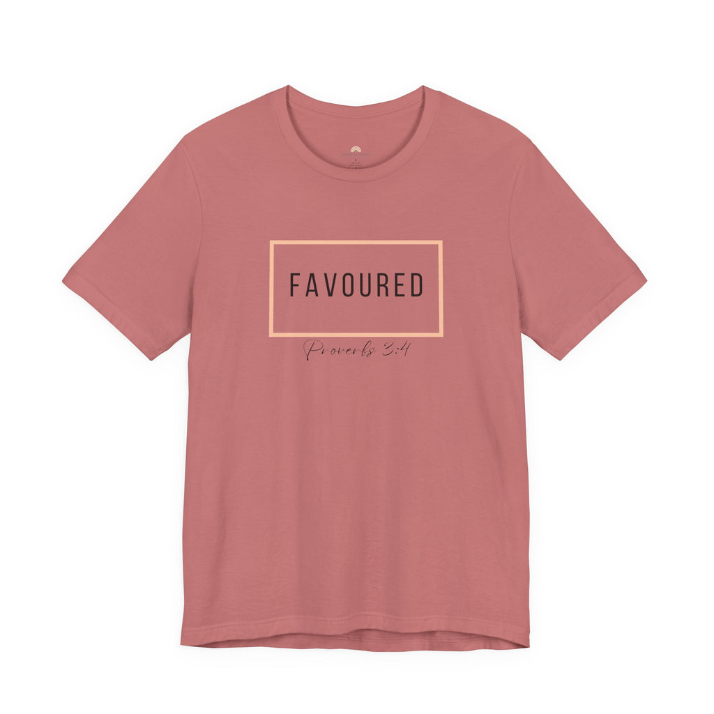 Favoured Christian T-Shirt – Proverbs 3:4 Scripture Tee | Faith-Based Unisex Shirt