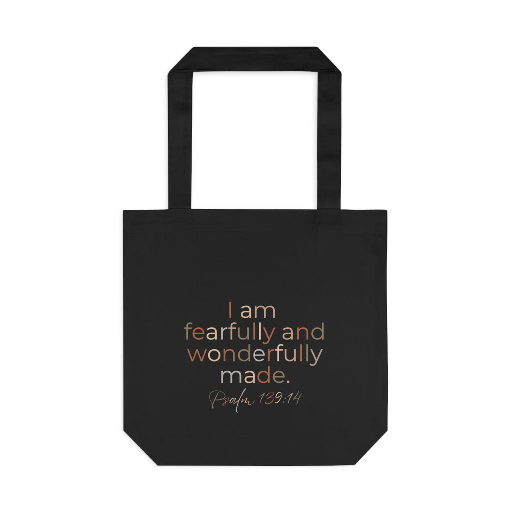 Fearfully & Wonderfully Made Tote Bag — Psalm 139:14 Christian Cotton Canvas Bag (Inspirational Scripture Tote)