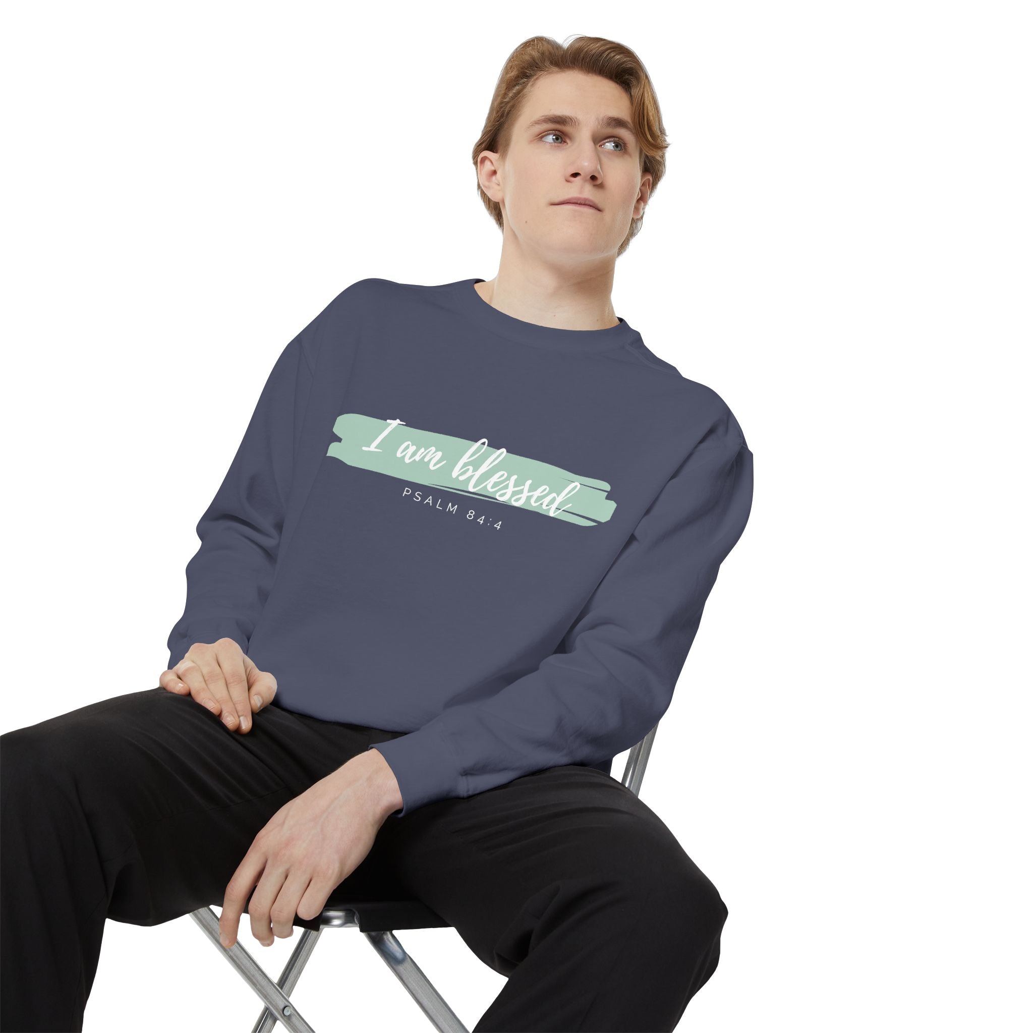 I Am Blessed Sweatshirt – Psalm 84:4 Christian Inspirational Crewneck (Garment-Dyed)