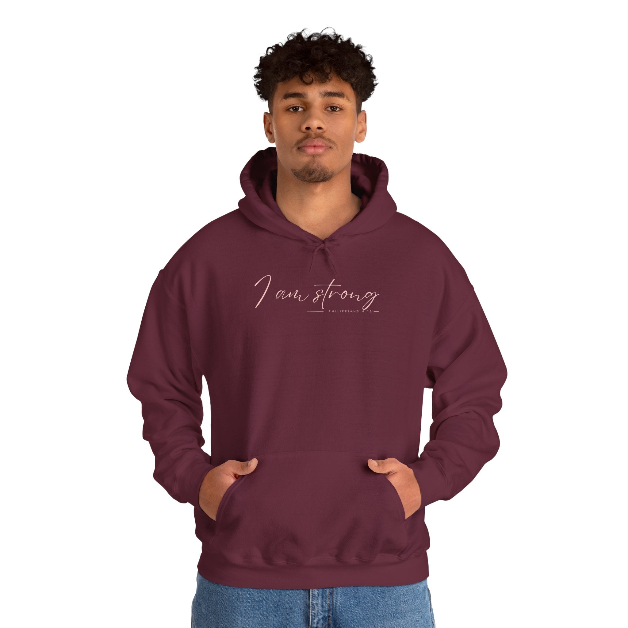 I Am Strong Hoodie – Philippians 4:13 Christian Unisex Faith Sweatshirt