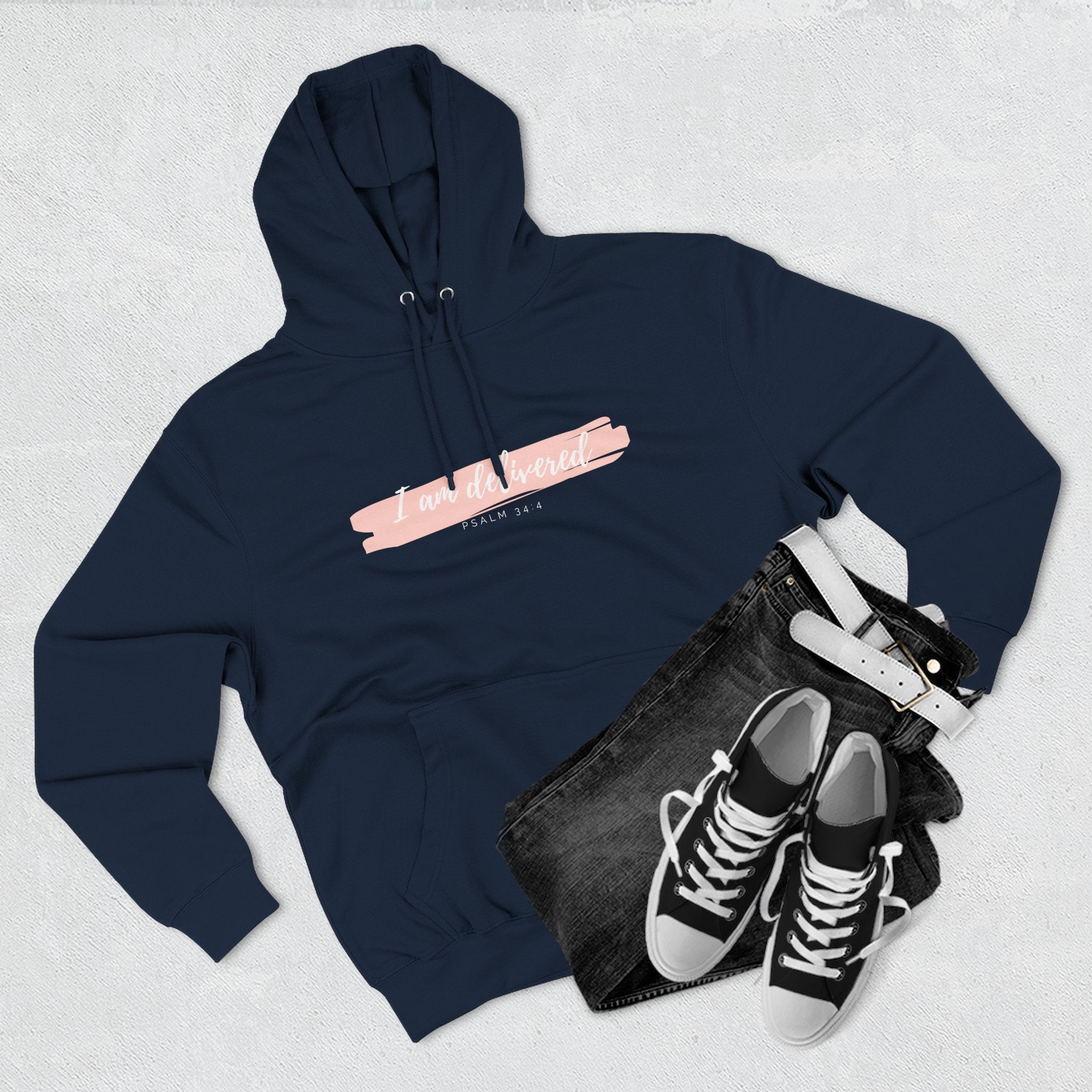 I Am Delivered Christian Hoodie — Psalm 34:4 Faith Hoodie | Inspirational Scripture Pullover | Unisex Christian Apparel
