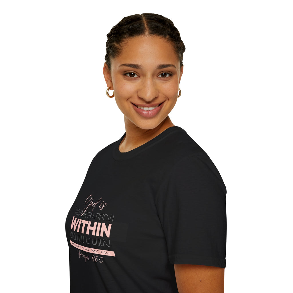 Christian T-Shirt – God Is Within Her (Psalm 46:5) – Inspirational Bible Verse Tee, Faith Apparel for Women