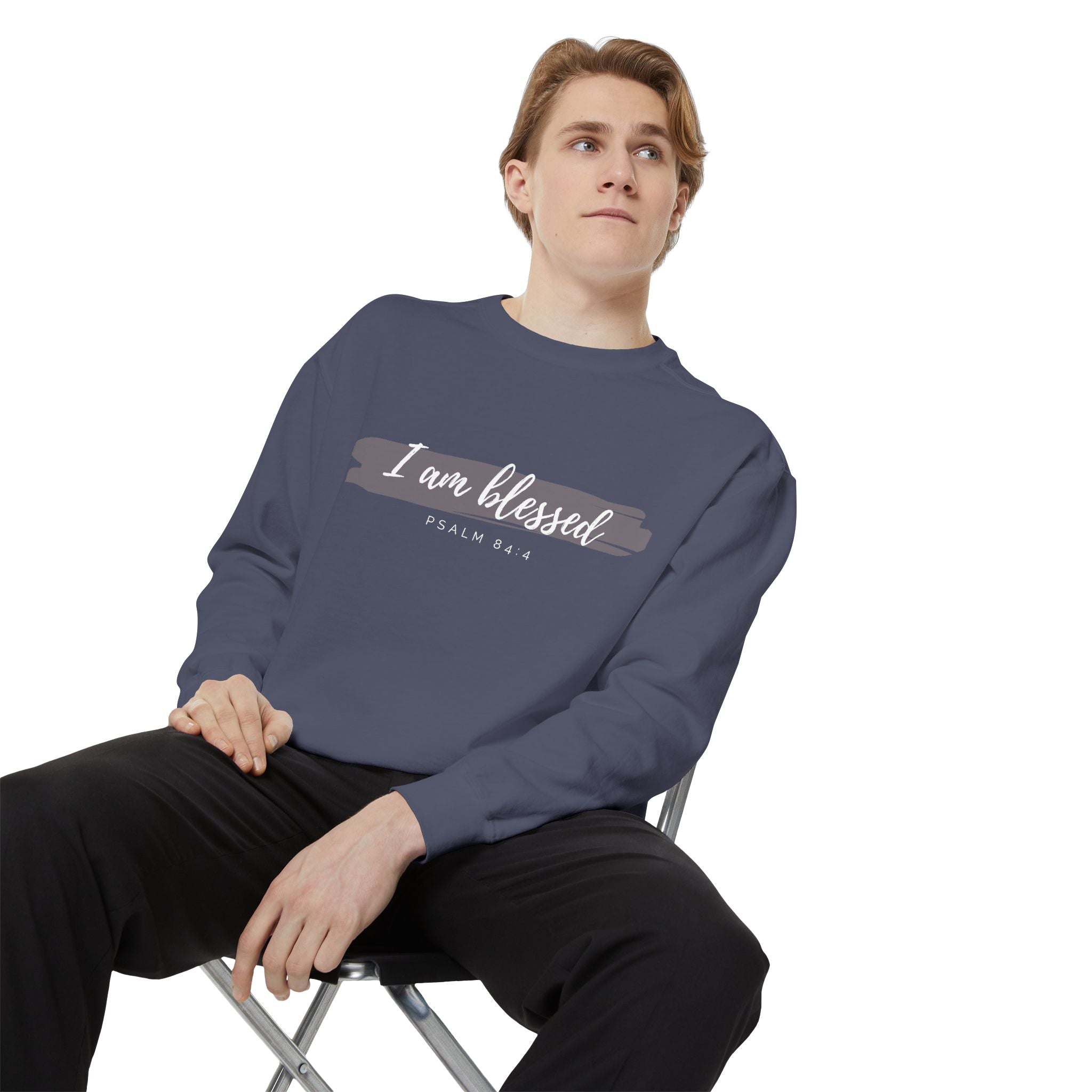 I Am Blessed Sweatshirt – Psalm 84:4 Christian Inspirational Crewneck (Garment-Dyed)