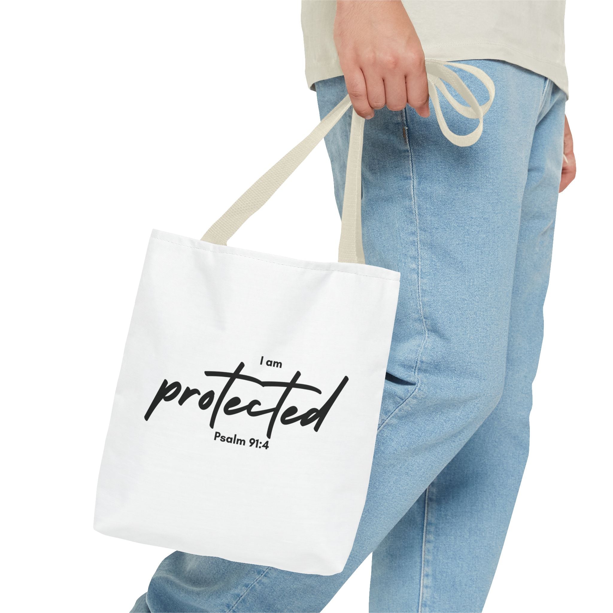 I Am Protected Tote Bag — Psalm 91:4 Christian Scripture Canvas Tote | Faith-Based Carryall