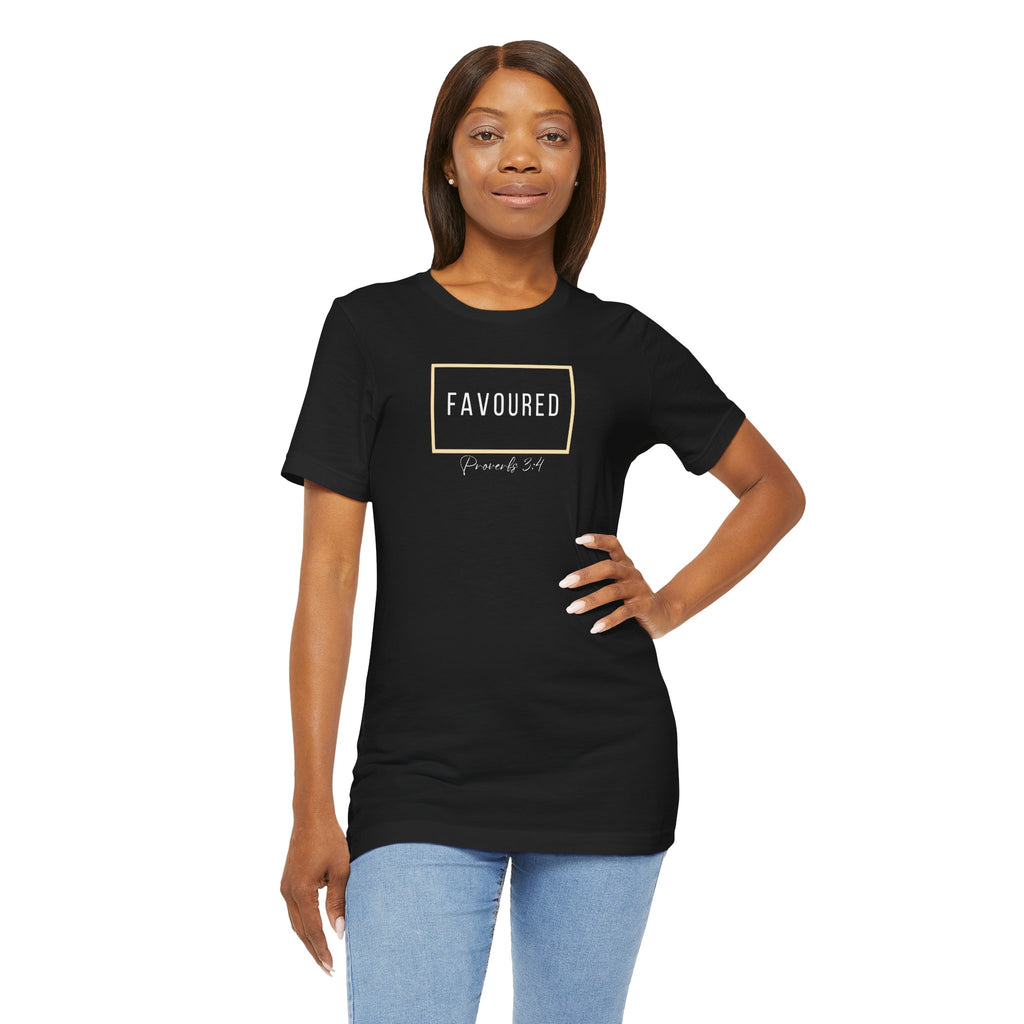 Favoured Christian T-Shirt – Proverbs 3:4 Scripture Tee | Faith-Based Unisex Shirt