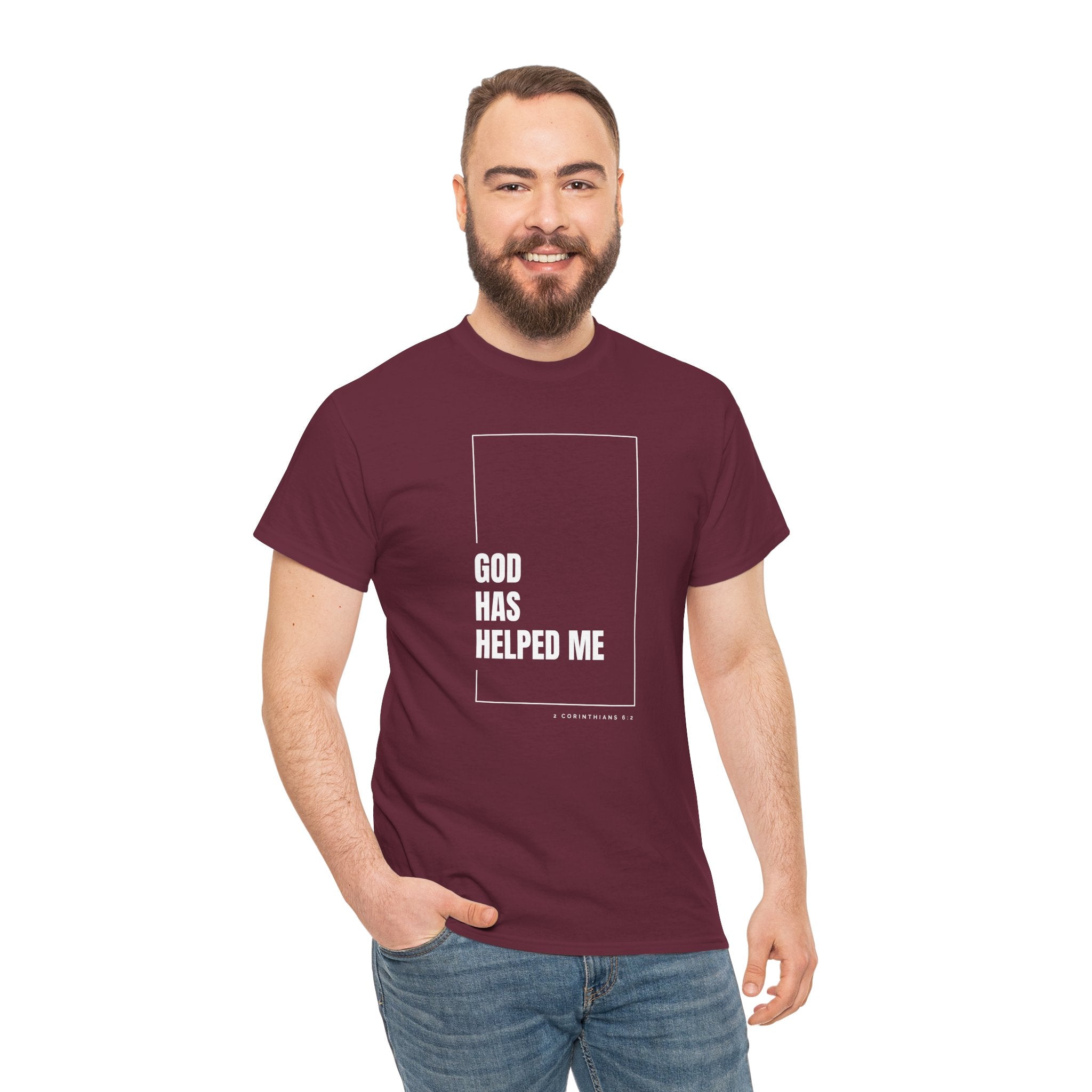 God Has Helped Me Christian T-Shirt – 2 Corinthians 6:2 Faith Tee | Unisex Heavy Cotton Shirt