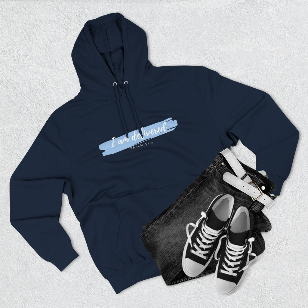 I Am Delivered Christian Hoodie — Psalm 34:4 Faith Hoodie | Inspirational Scripture Pullover | Unisex Christian Apparel