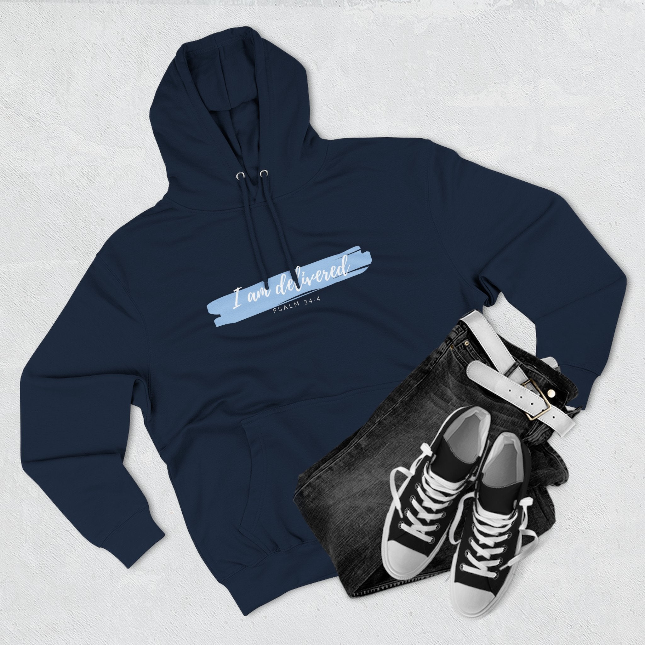 I Am Delivered Christian Hoodie — Psalm 34:4 Faith Hoodie | Inspirational Scripture Pullover | Unisex Christian Apparel