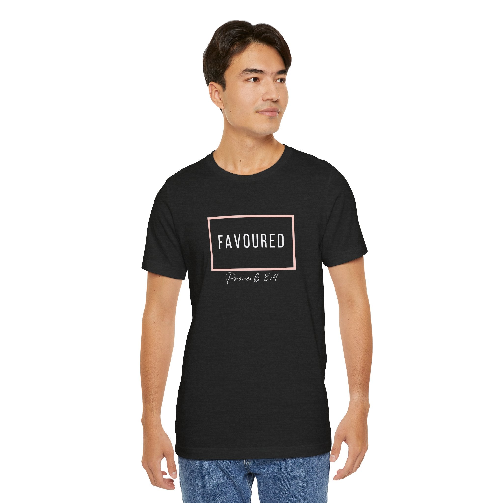 Favoured Christian T-Shirt – Proverbs 3:4 Scripture Tee | Faith-Based Unisex Shirt