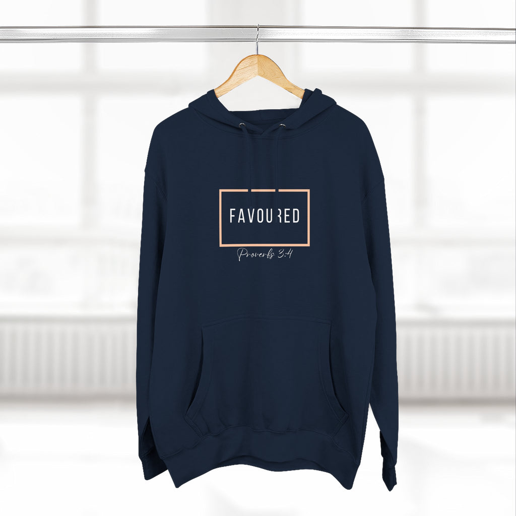 Favoured Christian Hoodie – Proverbs 3:4 Scripture Minimalist Hoodie | Faith-Based Unisex Fleece Pullover