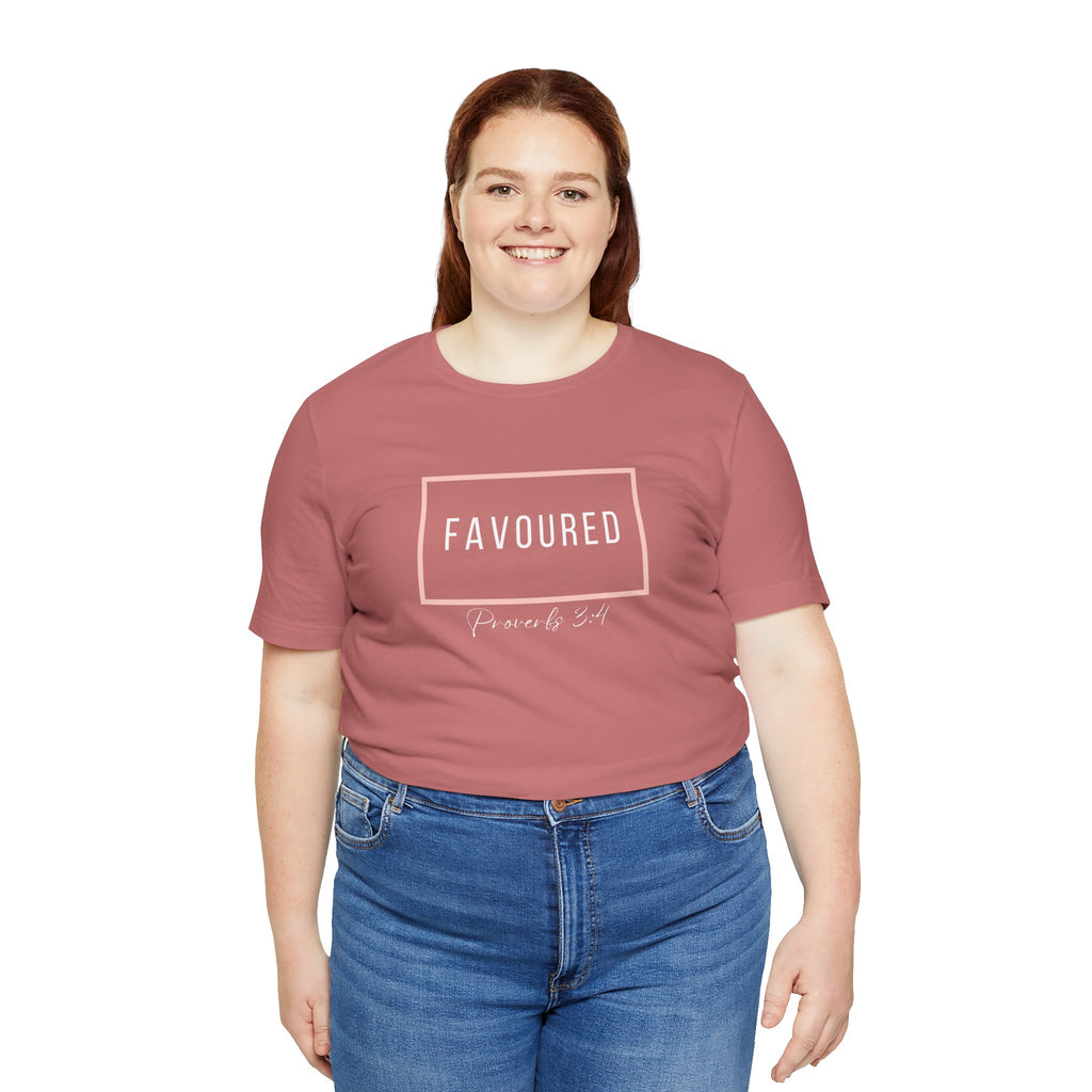 Favoured Christian T-Shirt – Proverbs 3:4 Scripture Tee | Faith-Based Unisex Shirt
