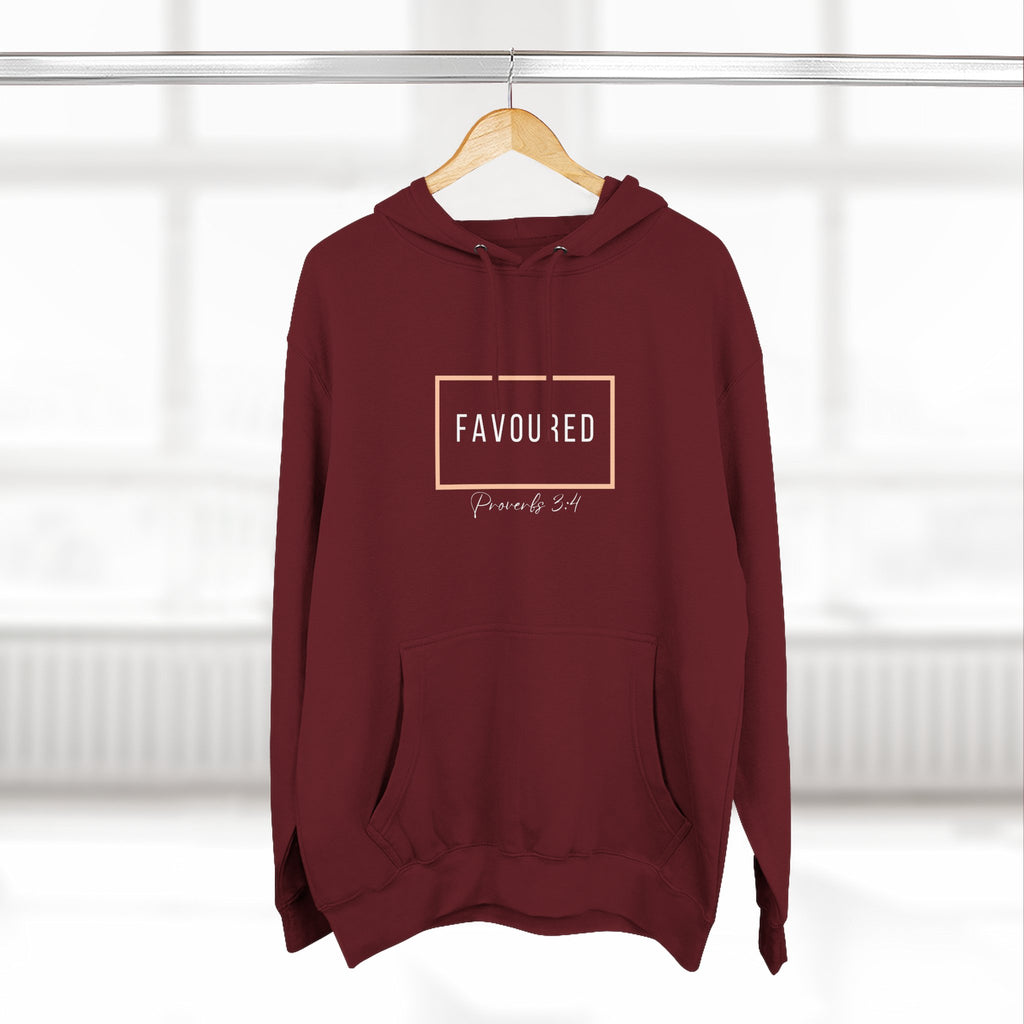 Favoured Christian Hoodie – Proverbs 3:4 Scripture Minimalist Hoodie | Faith-Based Unisex Fleece Pullover