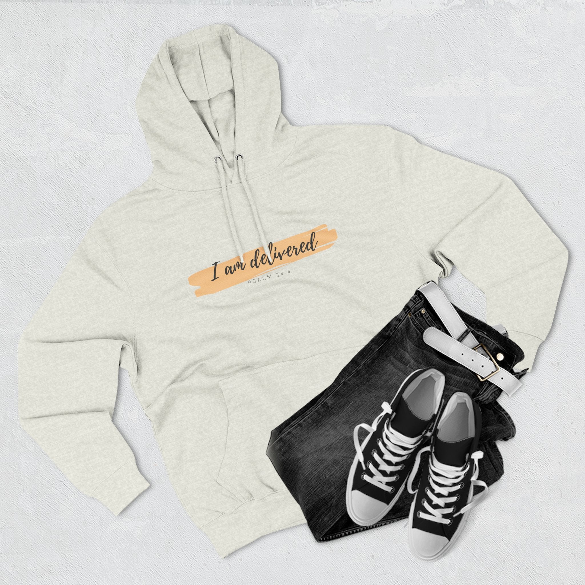 I Am Delivered Christian Hoodie — Psalm 34:4 Faith Hoodie | Inspirational Scripture Pullover | Unisex Christian Apparel