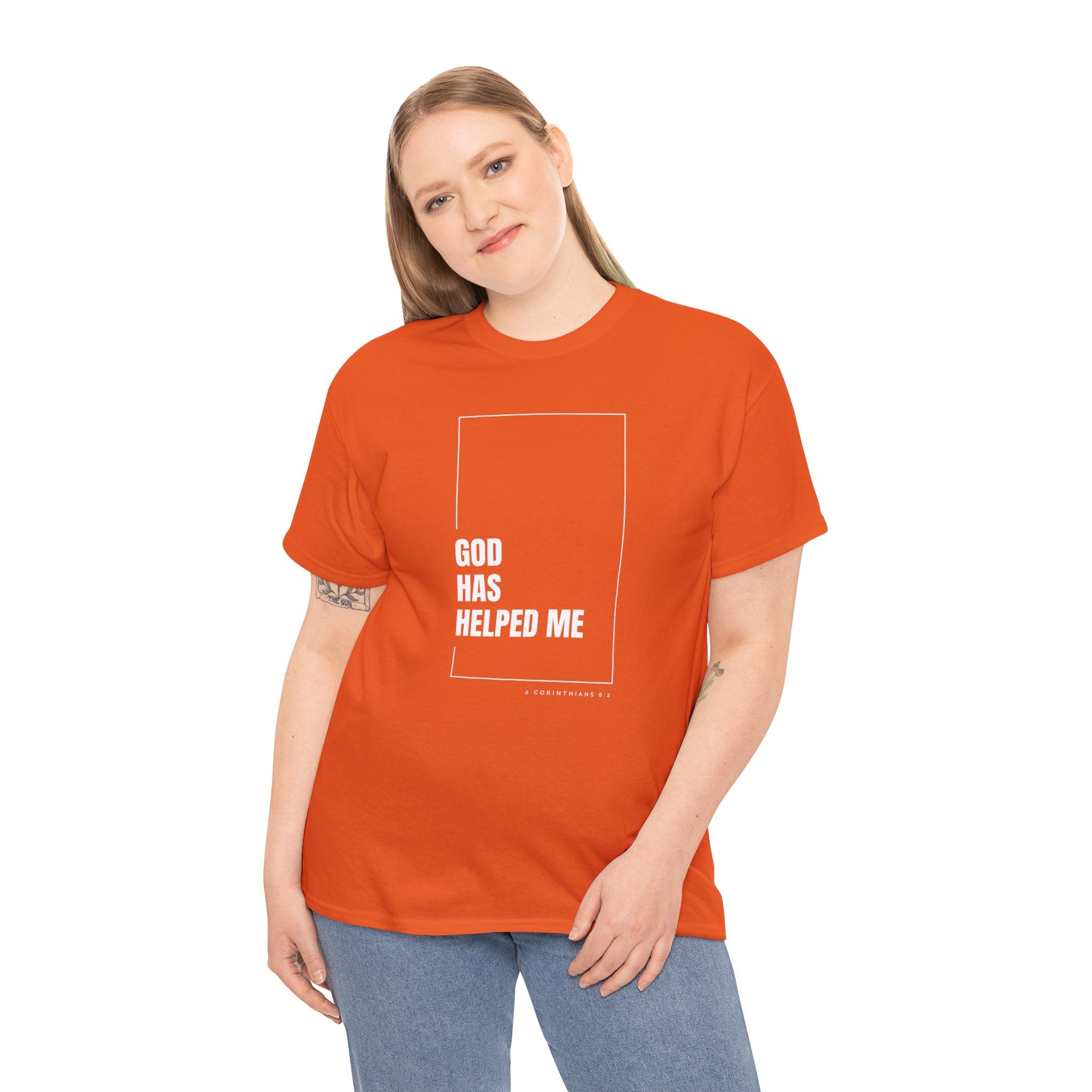 God Has Helped Me Christian T-Shirt – 2 Corinthians 6:2 Faith Tee | Unisex Heavy Cotton Shirt