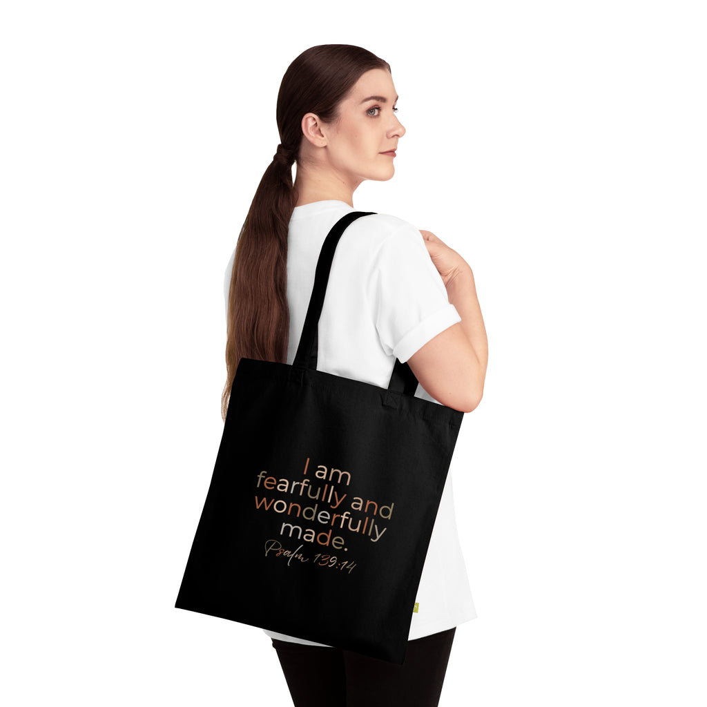 Fearfully & Wonderfully Made Organic Cotton Tote — Psalm 139:14 Scripture Bag | Christian Eco-Friendly Canvas Tote