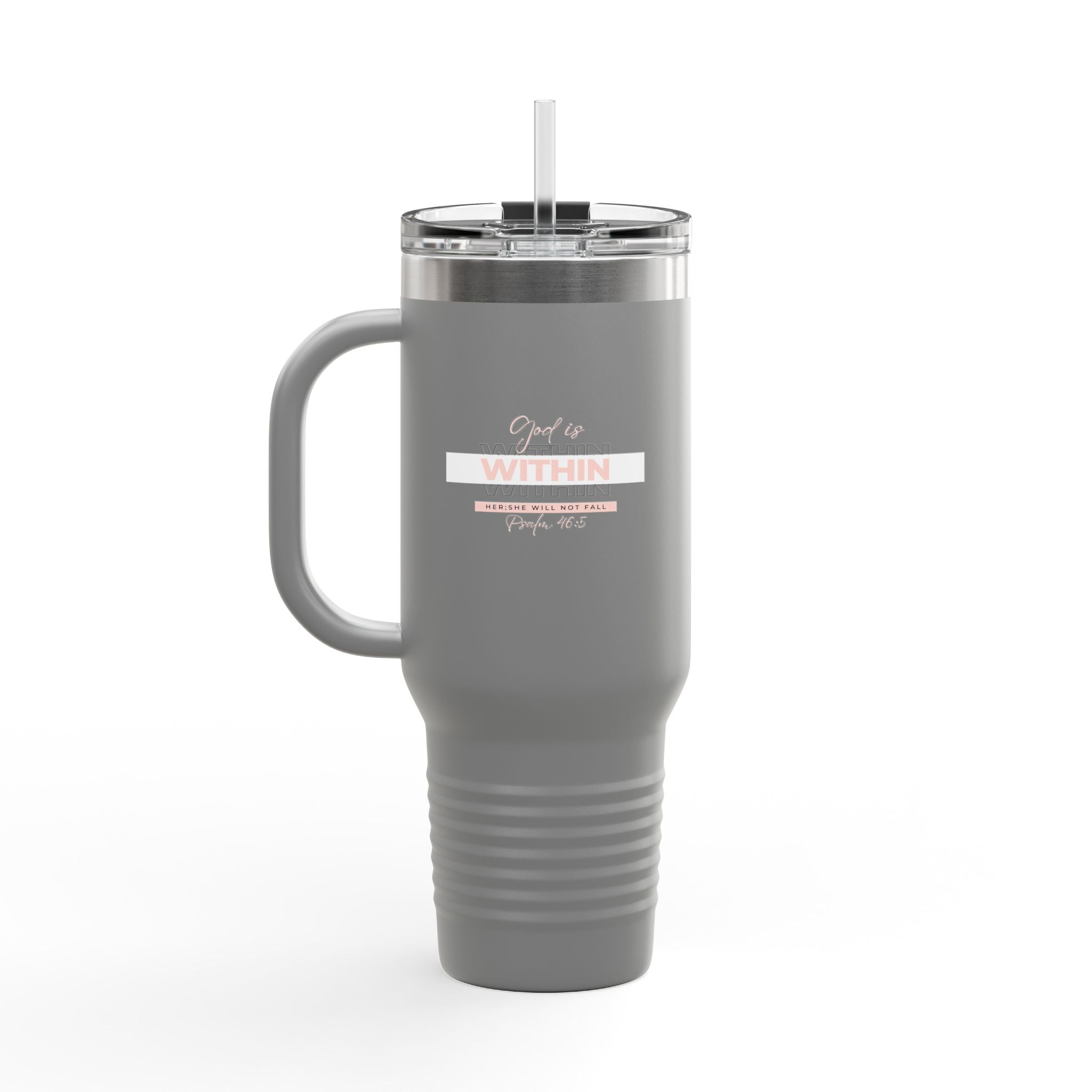 God Is Within Her Insulated Travel Mug — Psalm 46:5 Christian Tumbler with Handle